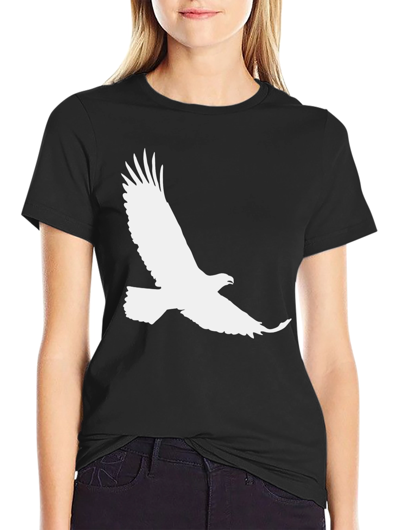 Black T-Shirt with White Eagle Graphic