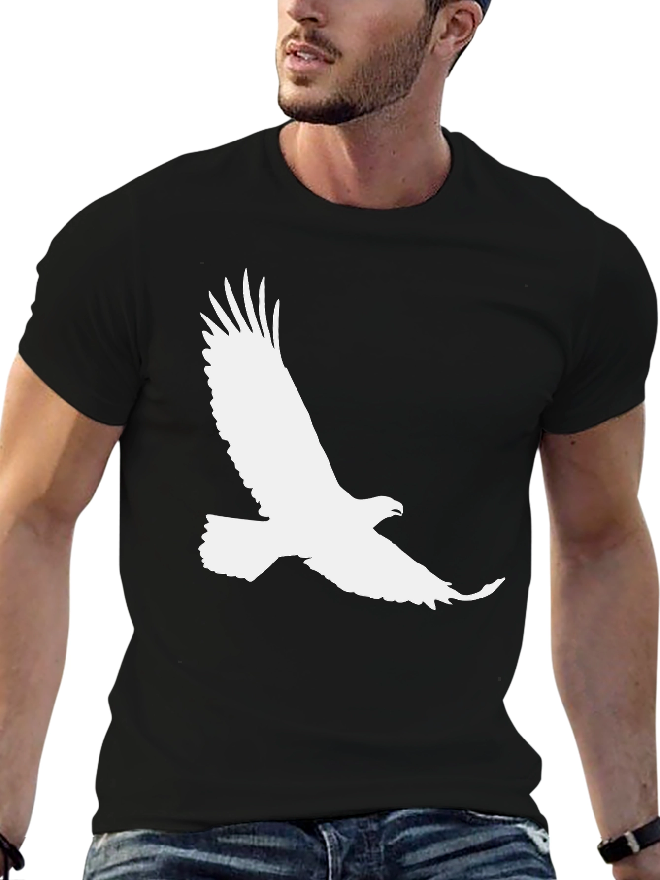 Black T-Shirt with White Eagle Graphic