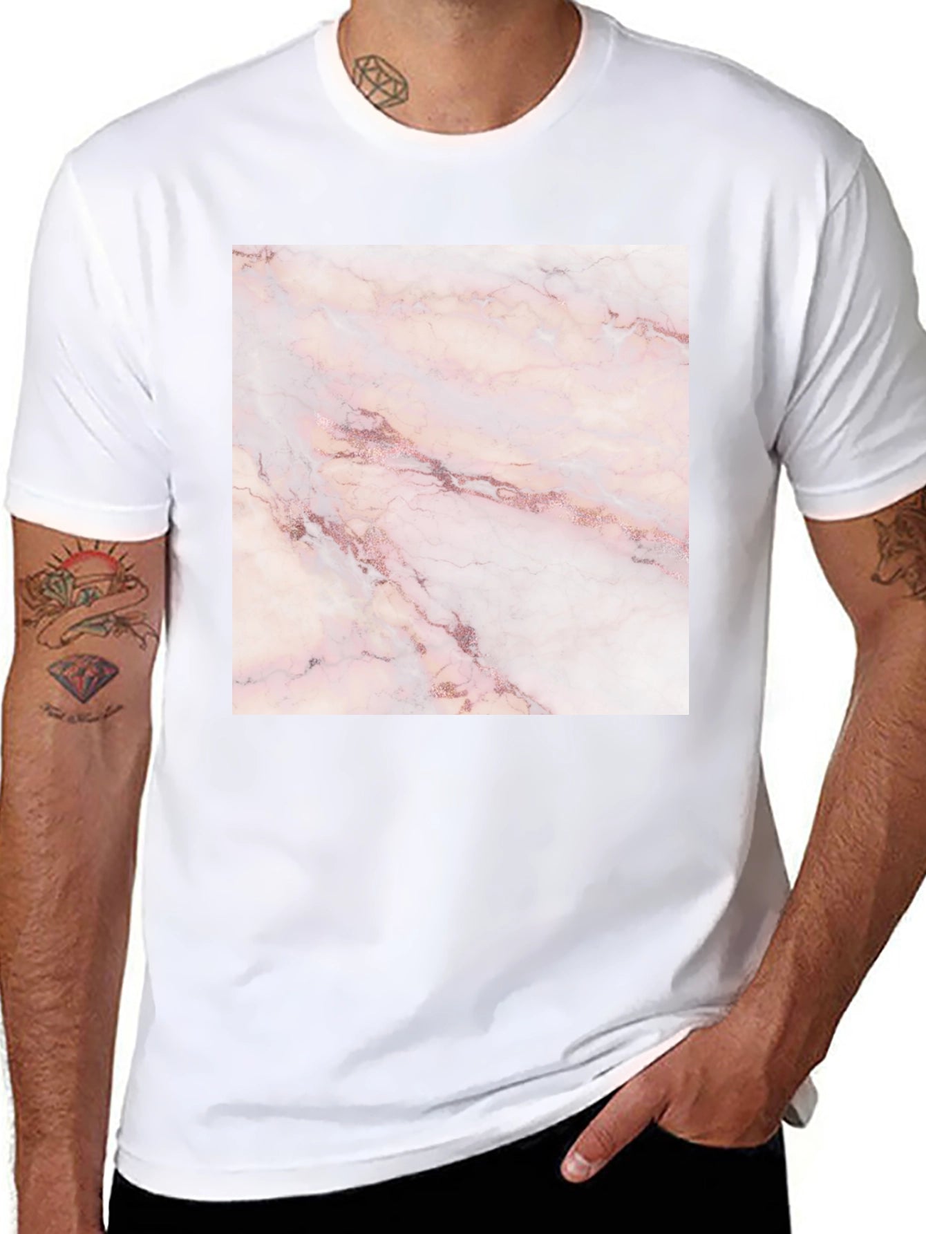 Rose Marble Print Black T-Shirt