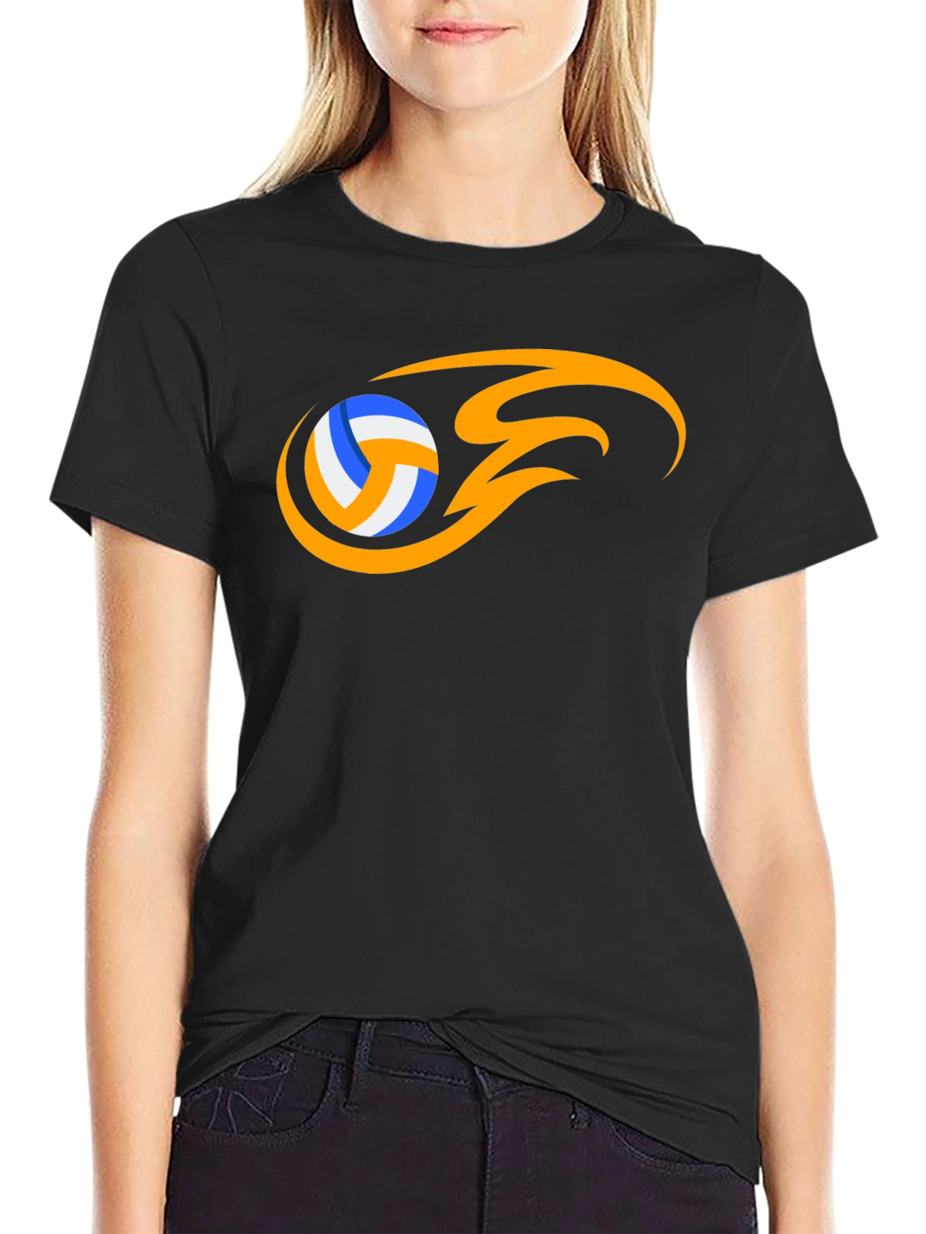 Volleyball Flame Graphic Black T-Shirt