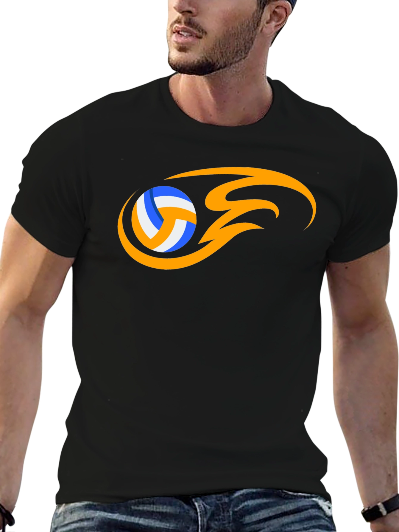 Volleyball Flame Graphic Black T-Shirt
