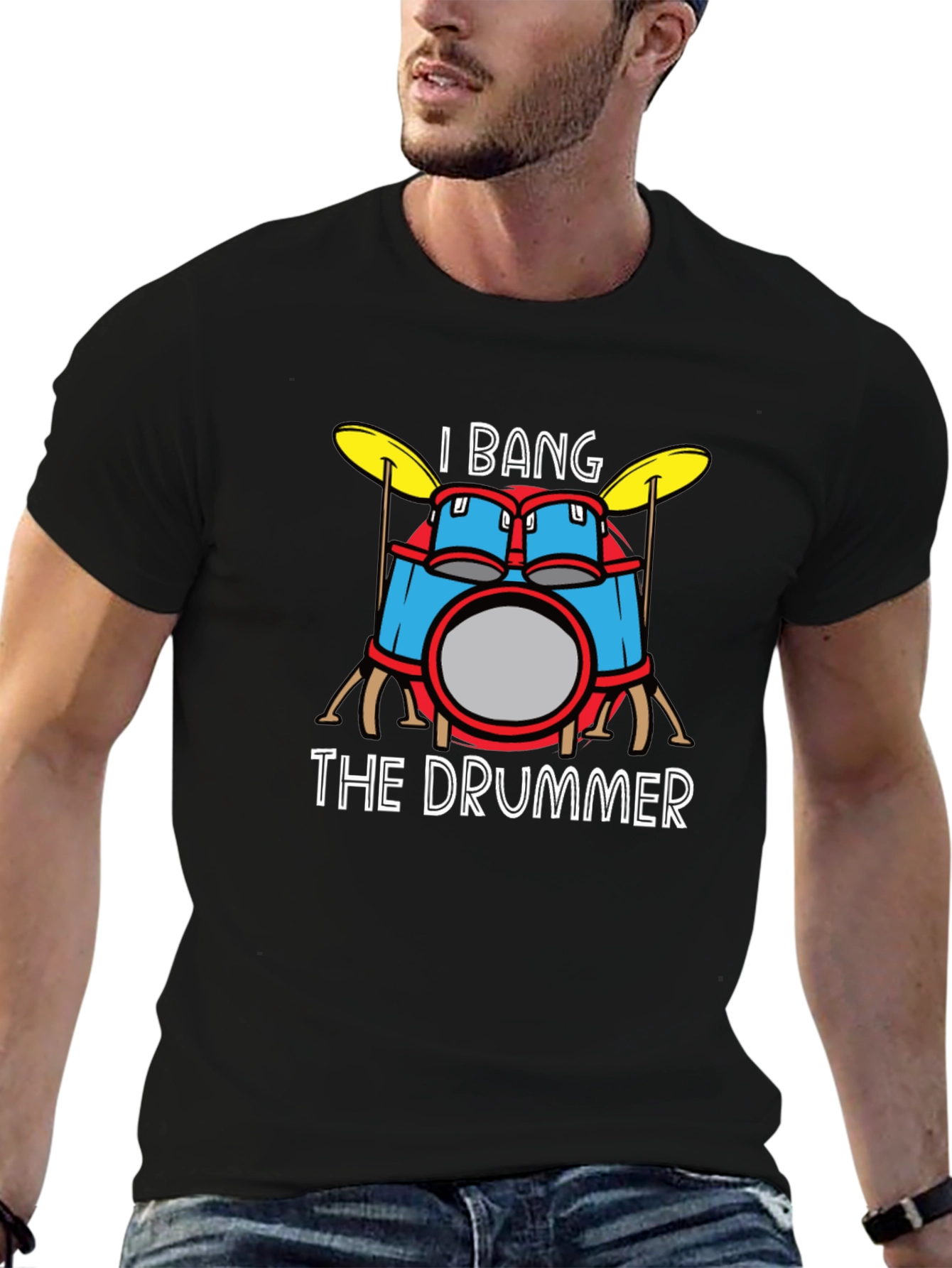 I Bang The Drummer Black Graphic T-Shirt