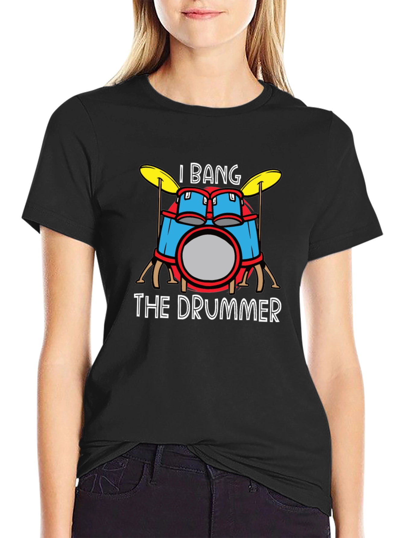 I Bang The Drummer Black Graphic T-Shirt