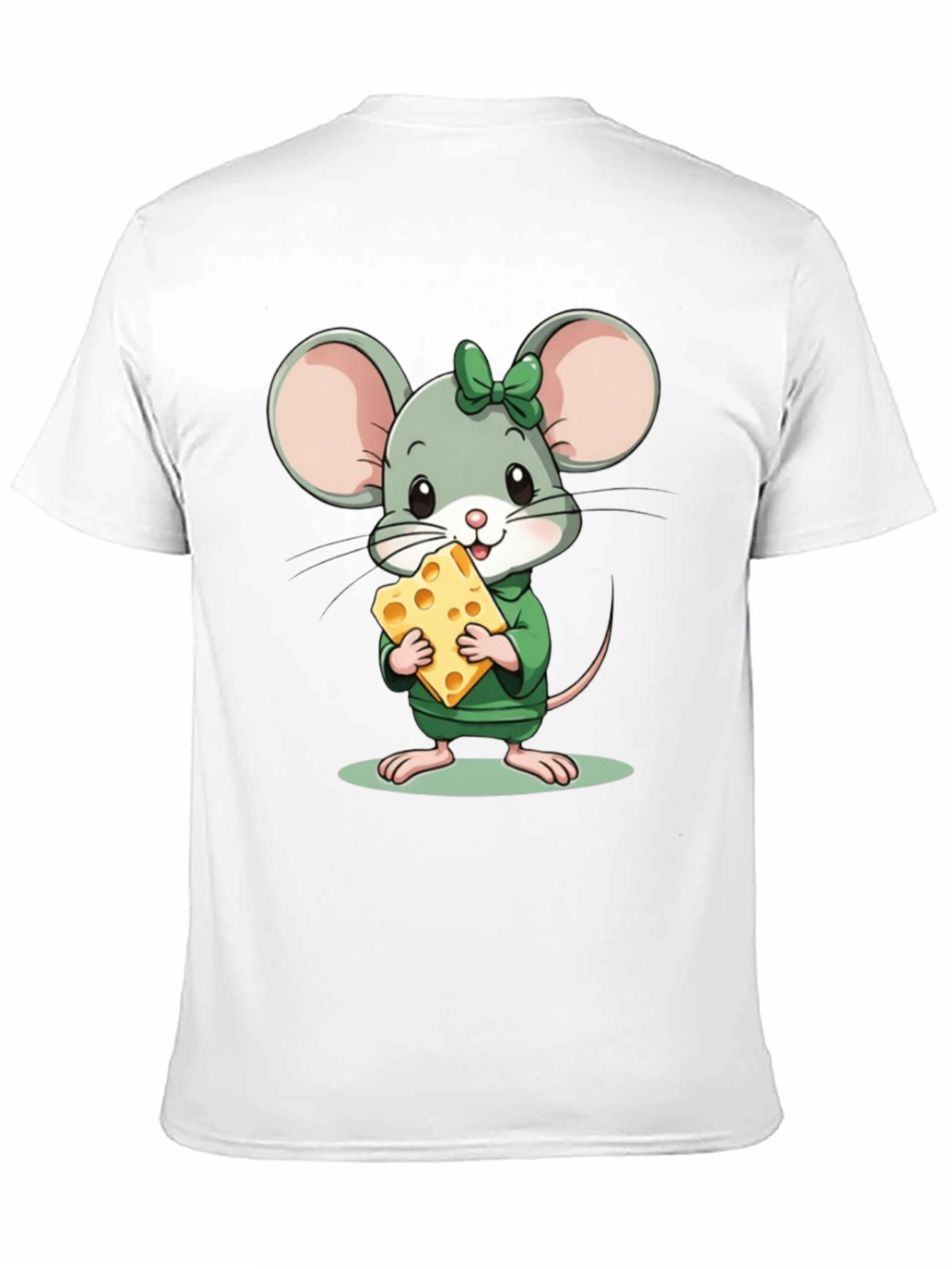 Cute Cartoon Mouse with Cheese Black T-Shirt
