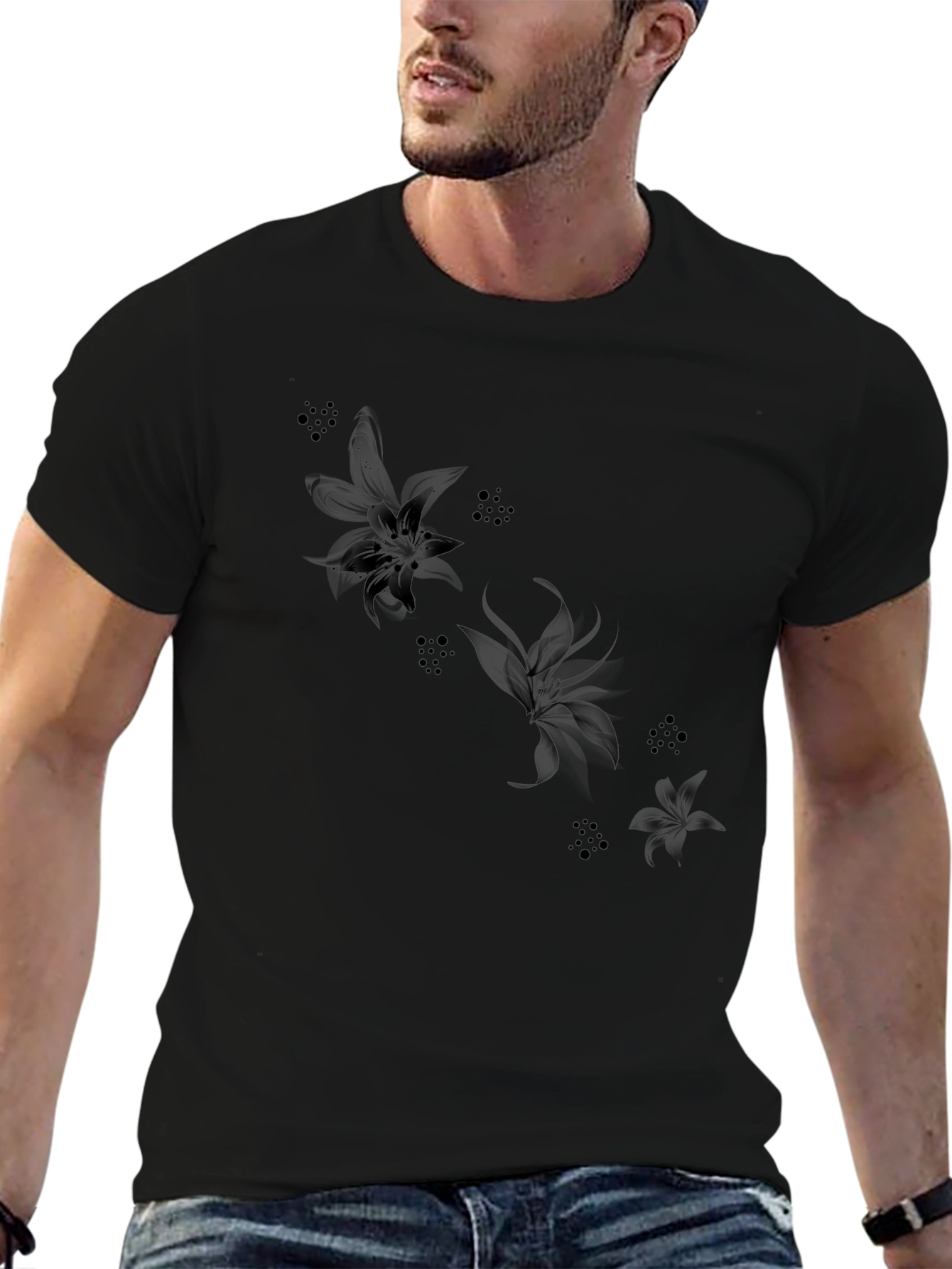 Black Floral Print Crewneck T-Shirt