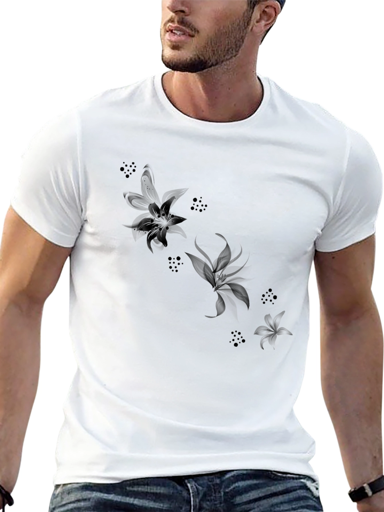 Black Floral Print Crewneck T-Shirt
