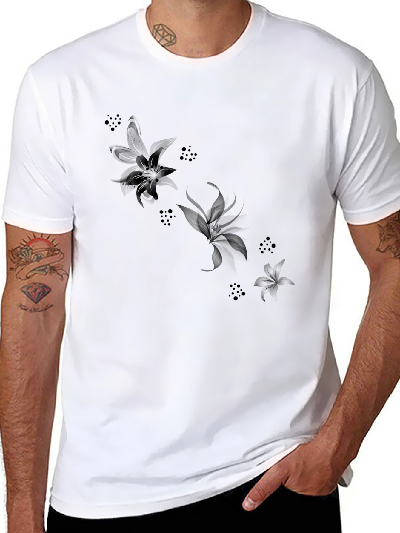 Black Floral Print Crewneck T-Shirt