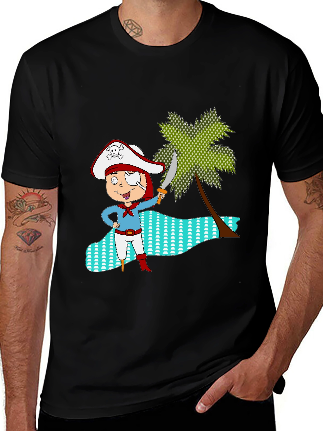 Pirate Cartoon Black T-Shirt