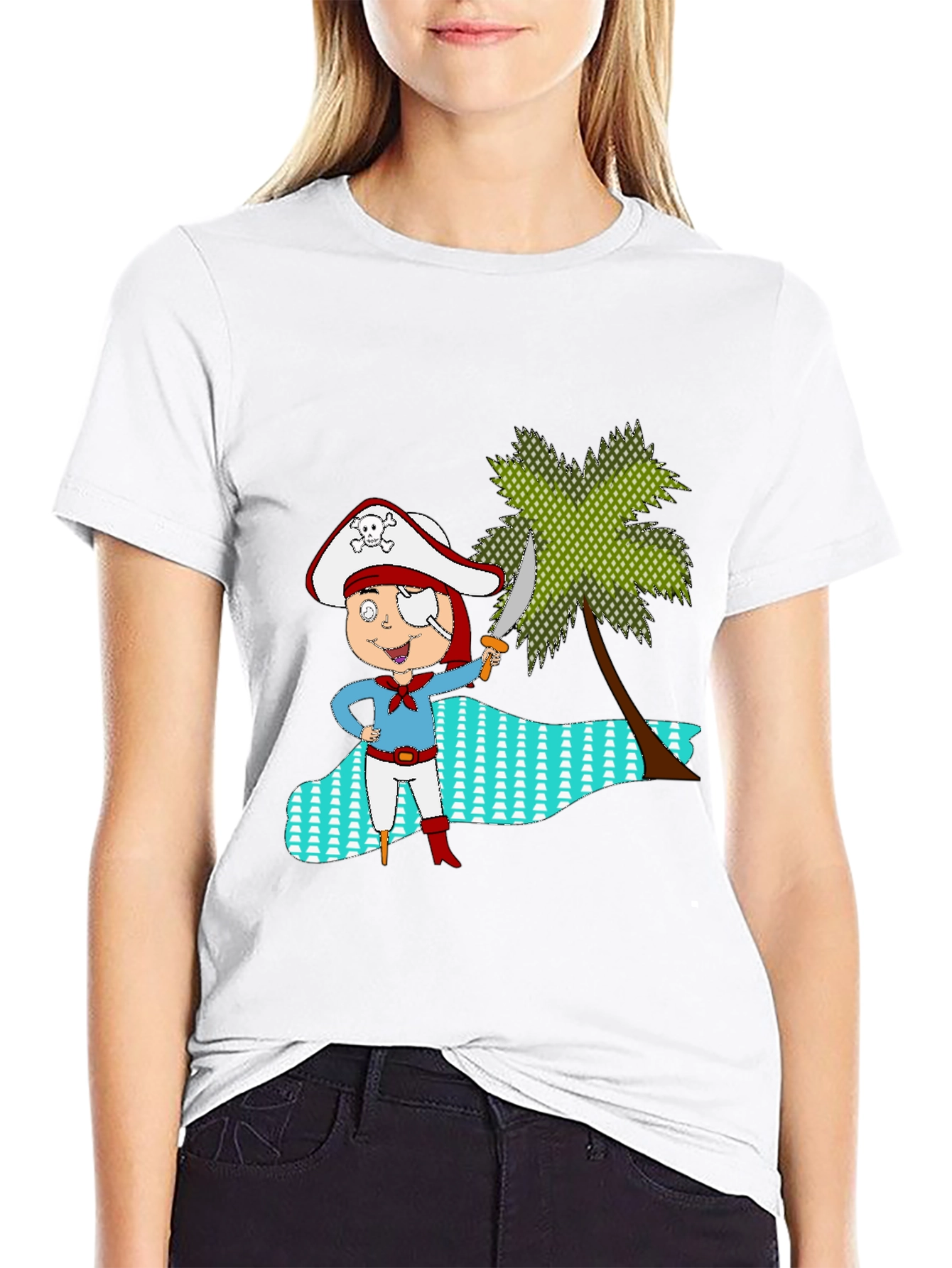 Pirate Cartoon Black T-Shirt