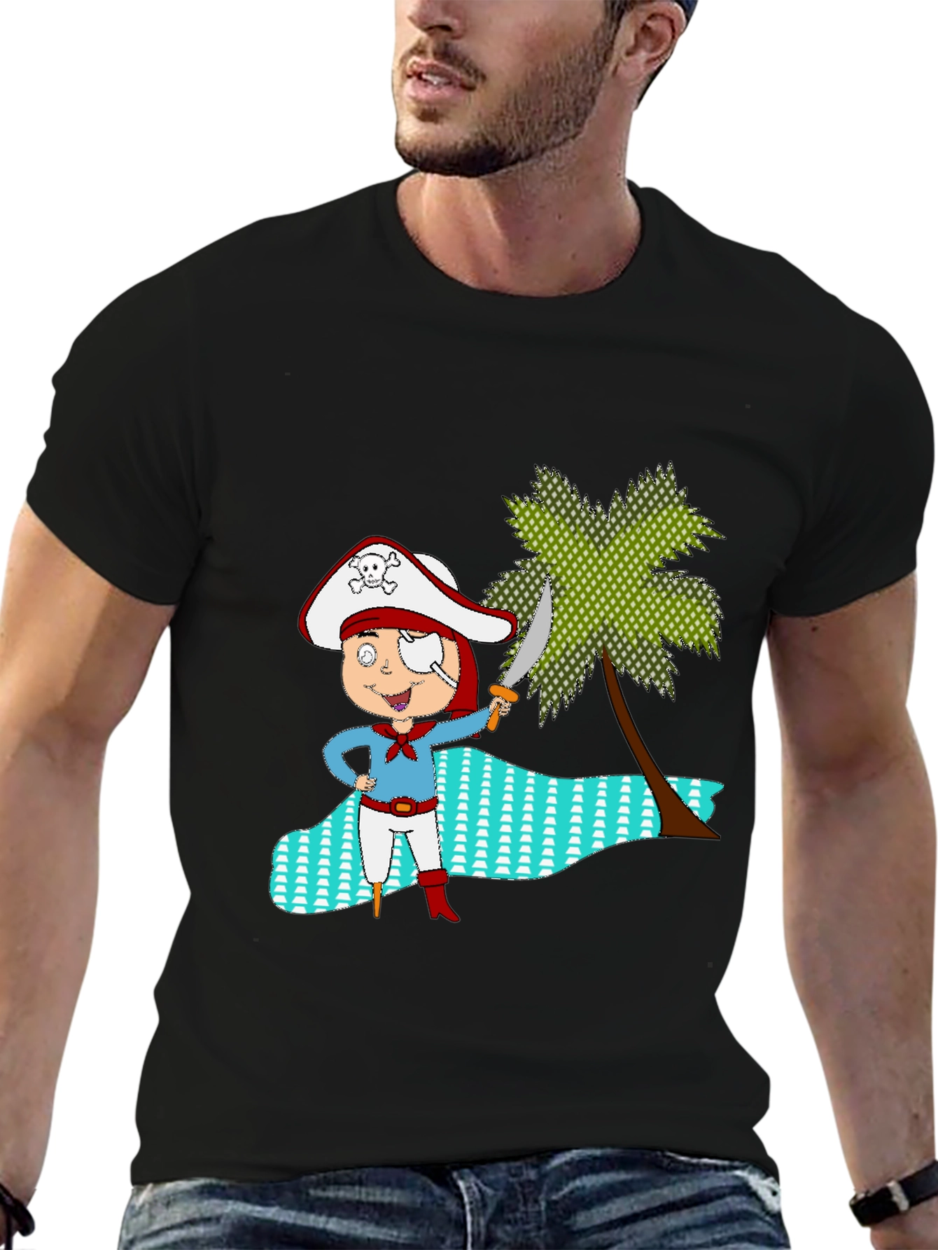 Pirate Cartoon Black T-Shirt