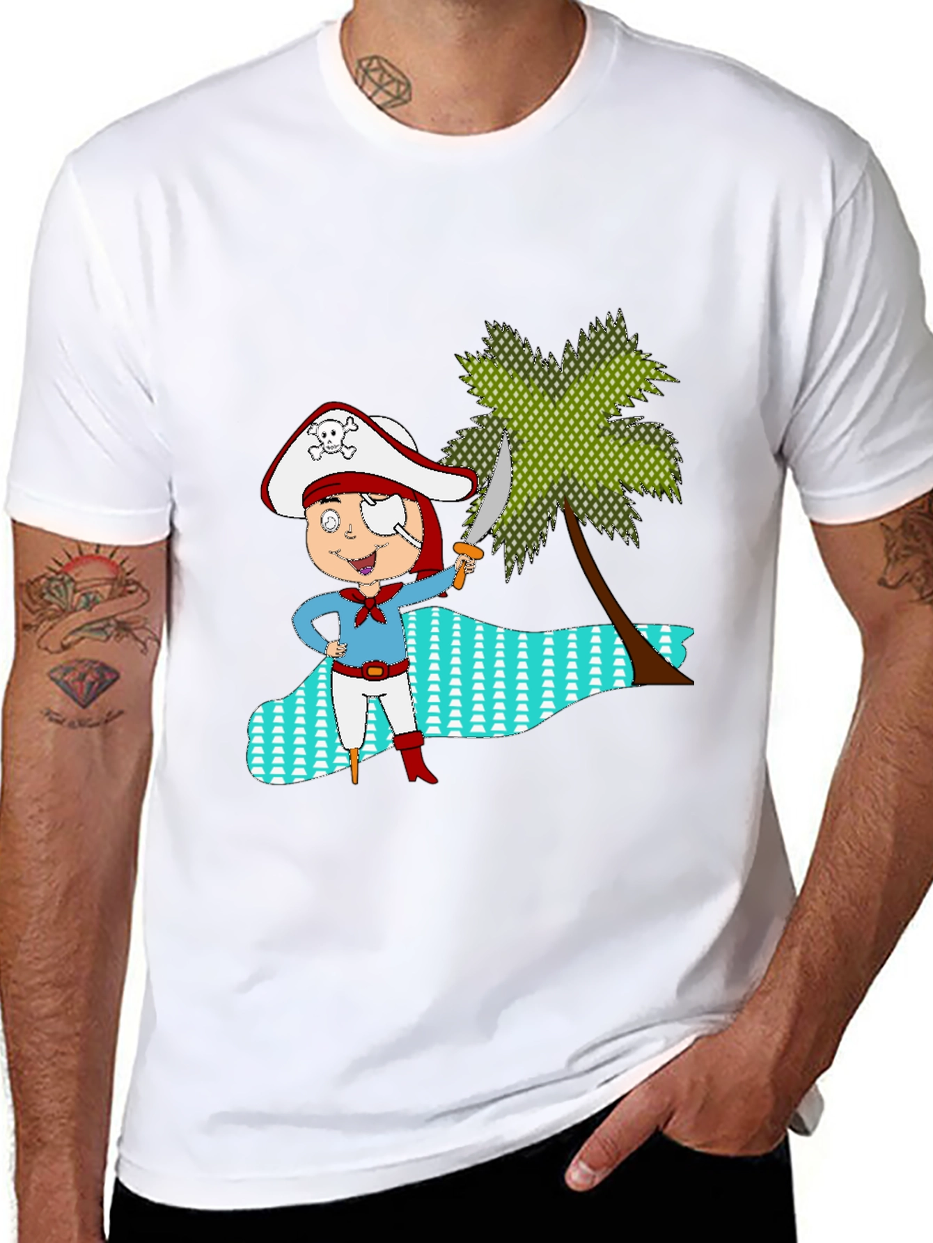 Pirate Cartoon Black T-Shirt