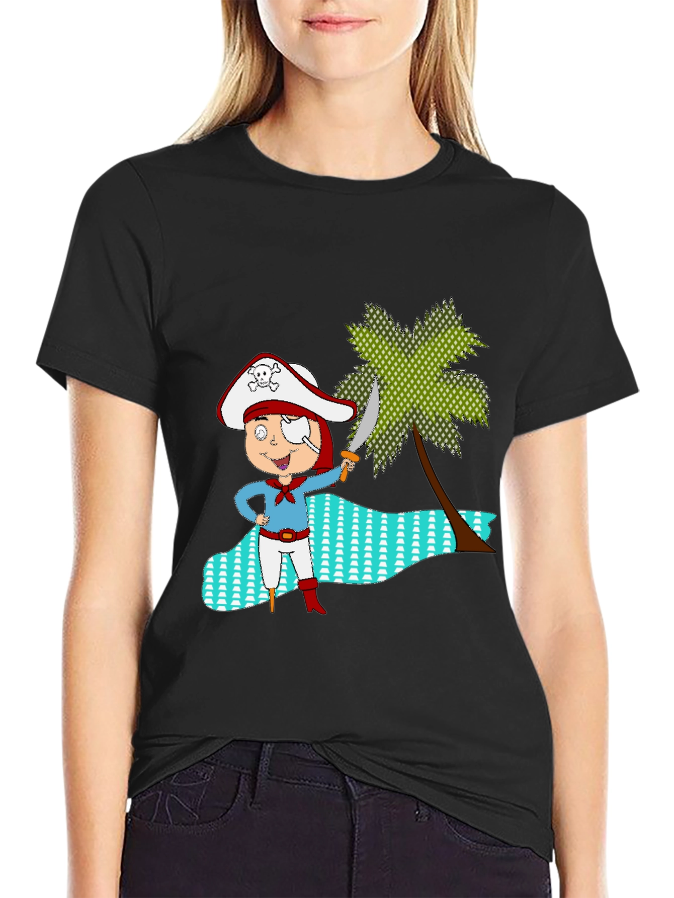 Pirate Cartoon Black T-Shirt