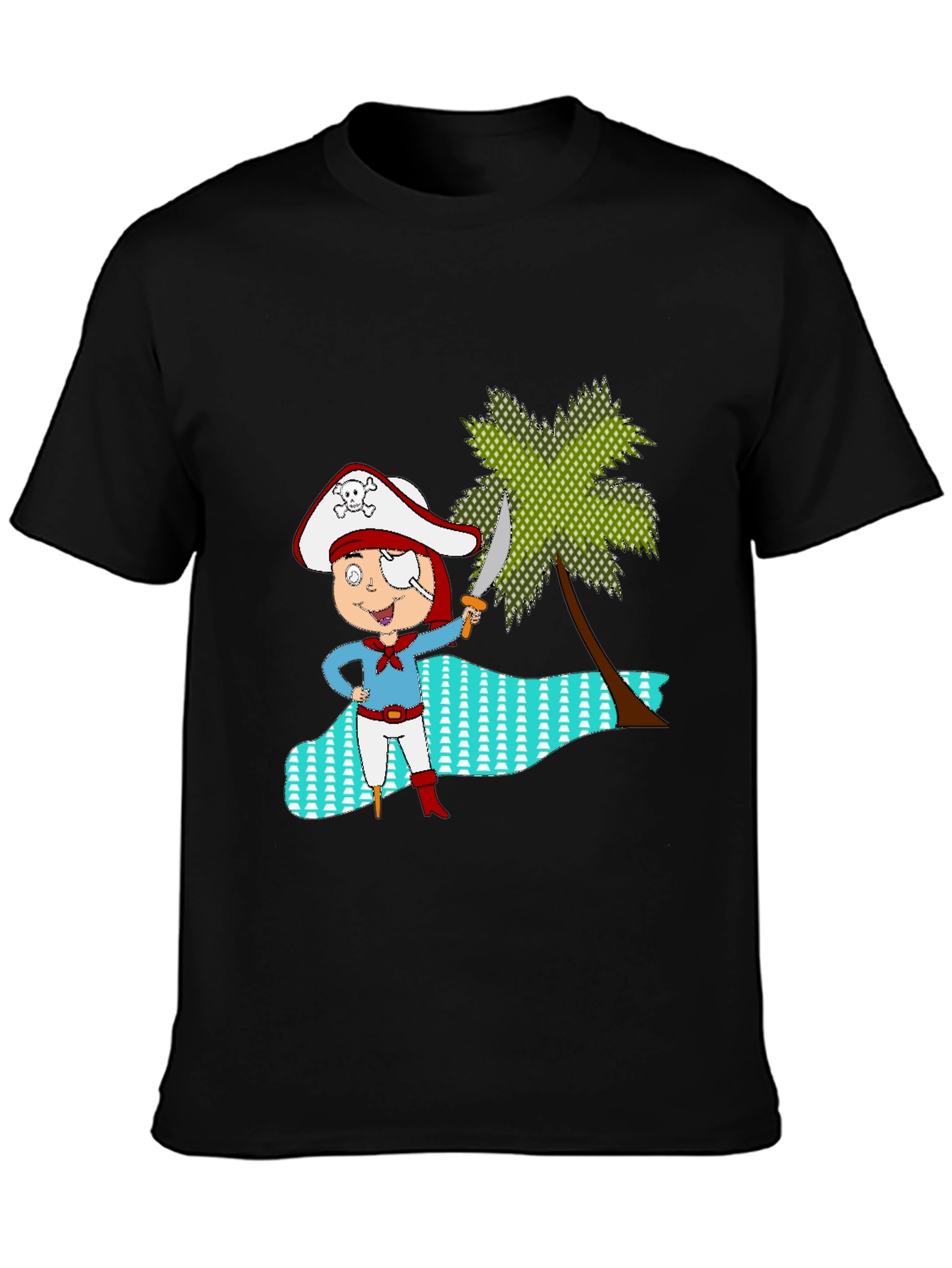 Pirate Cartoon Black T-Shirt