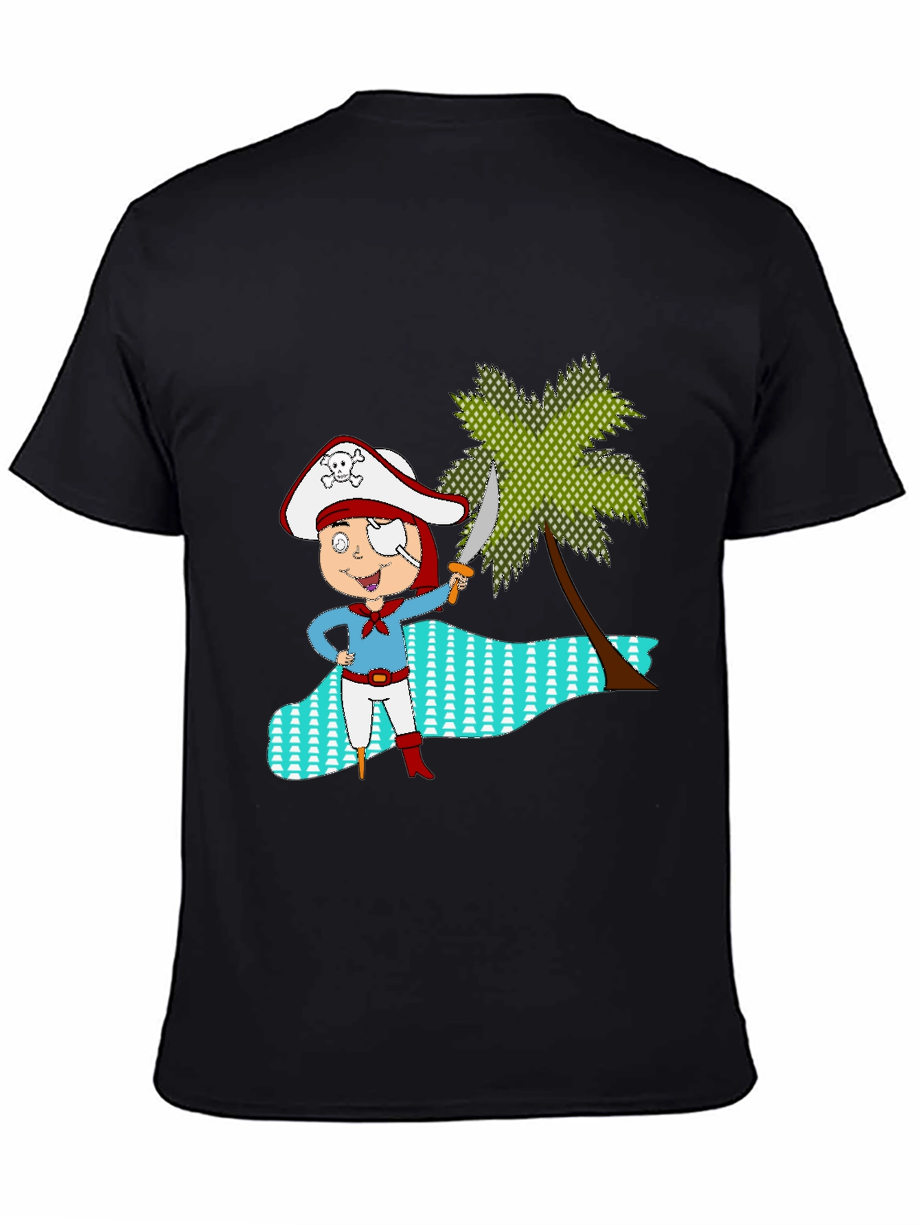 Pirate Cartoon Black T-Shirt