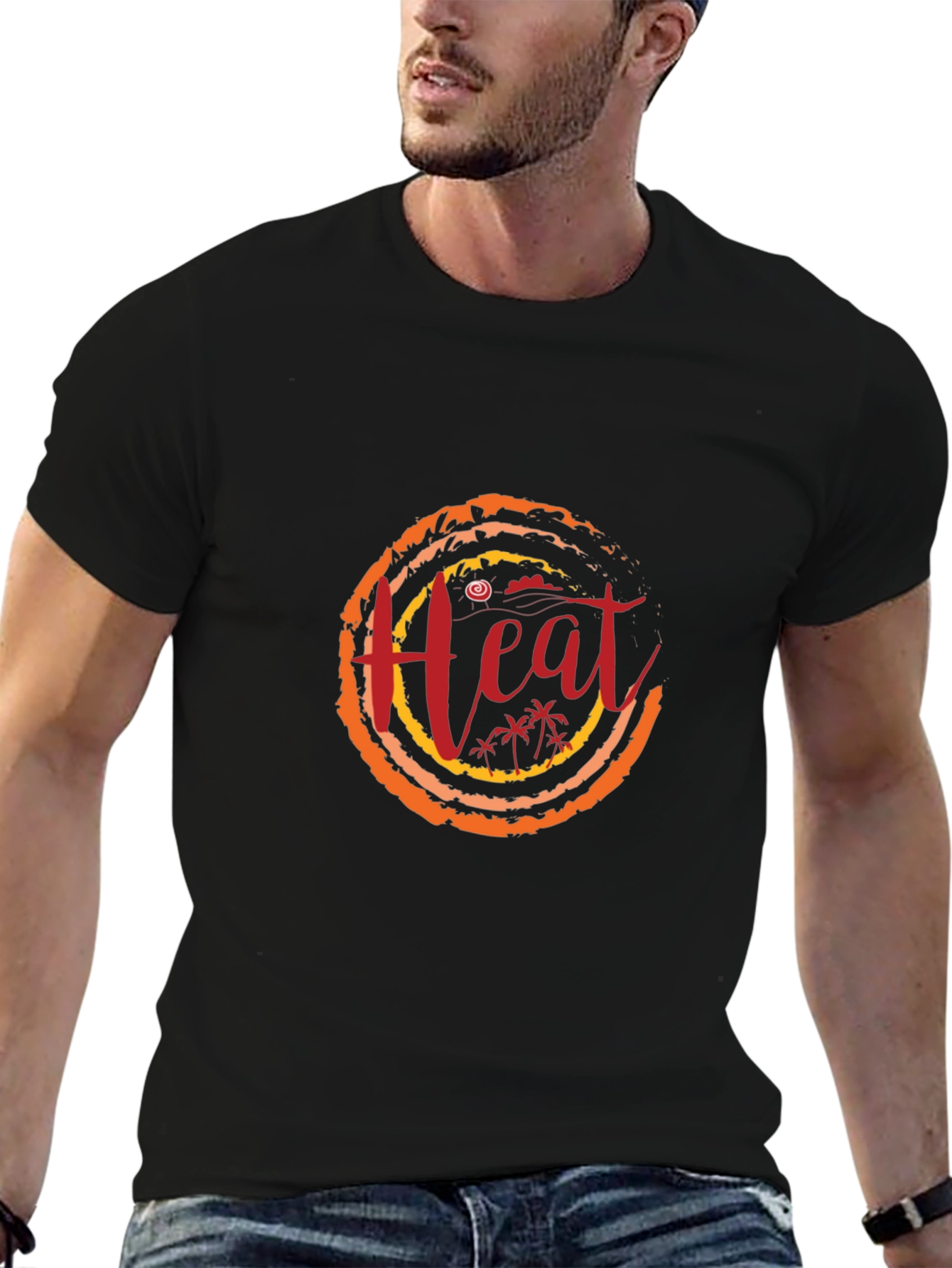 Heat Graphic Black T-Shirt | Tropical Summer Design