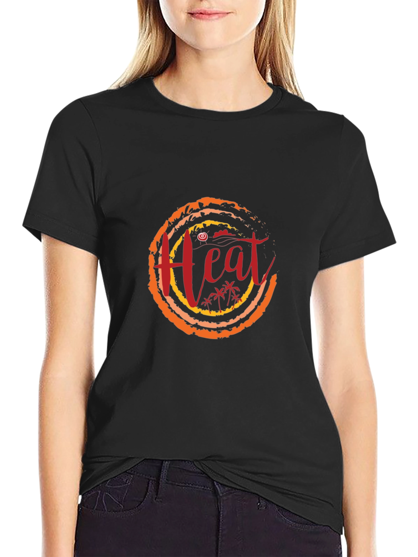 Heat Graphic Black T-Shirt | Tropical Summer Design