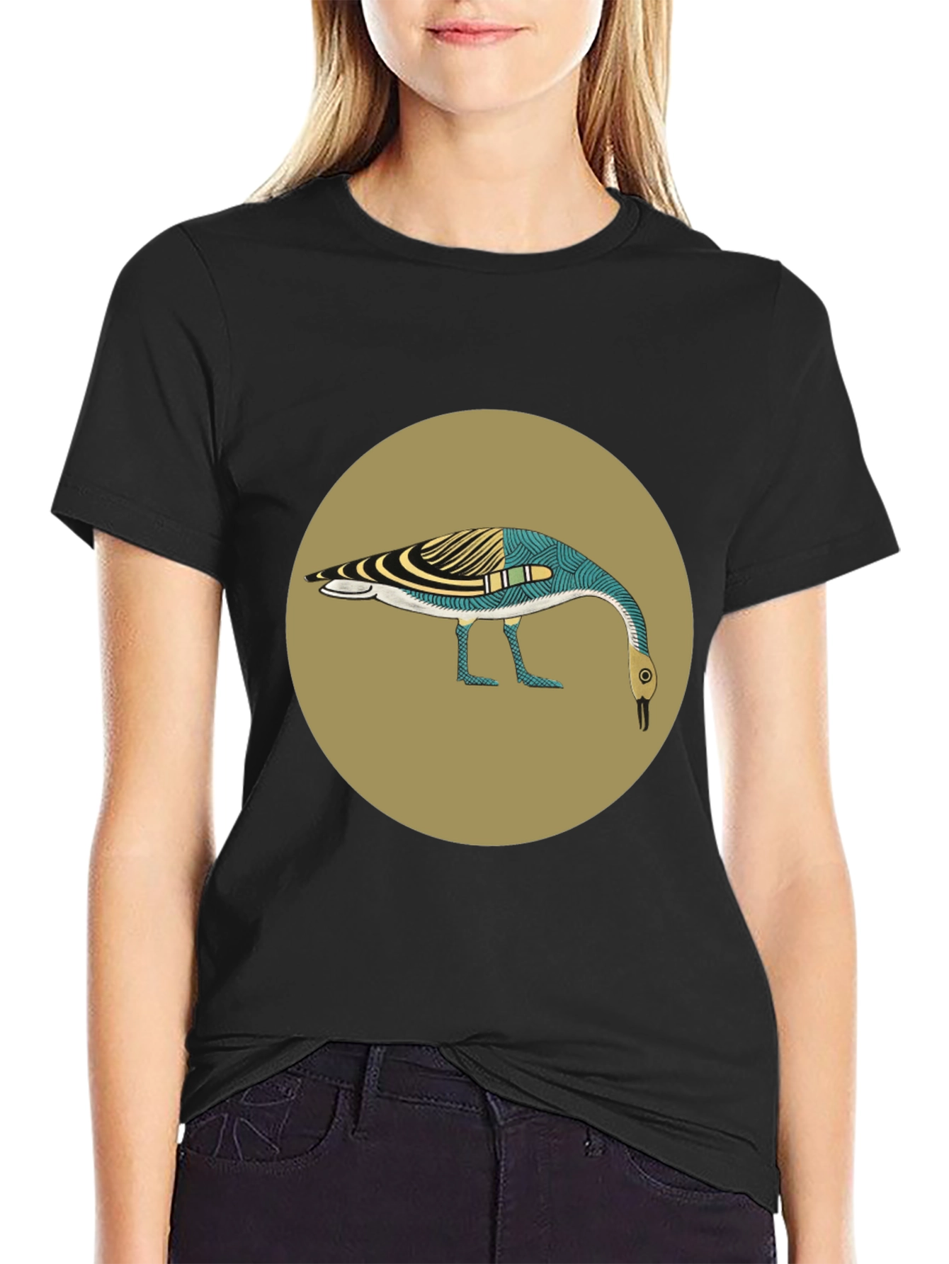 Abstract Goose Graphic Tee - Black