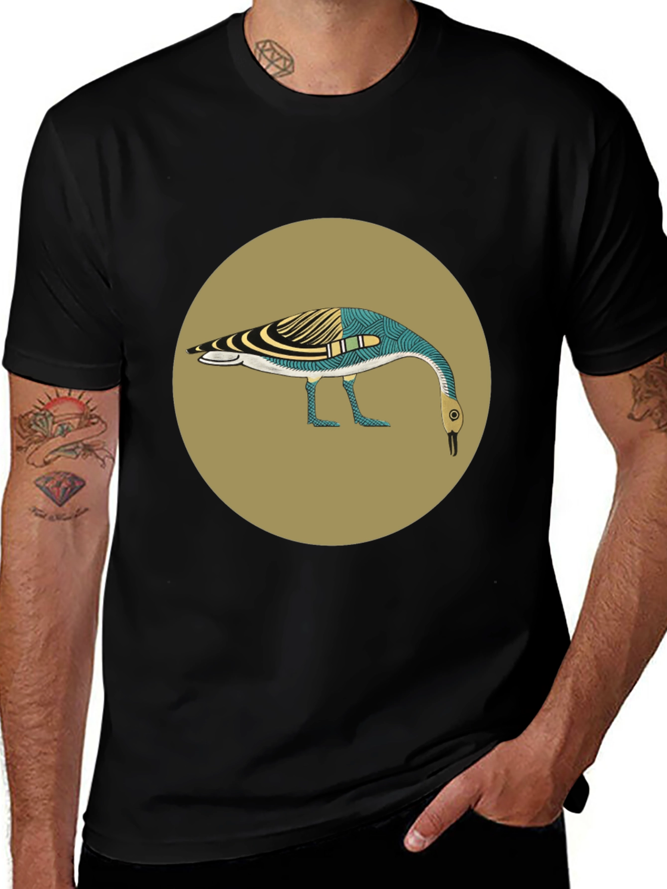 Abstract Goose Graphic Tee - Black