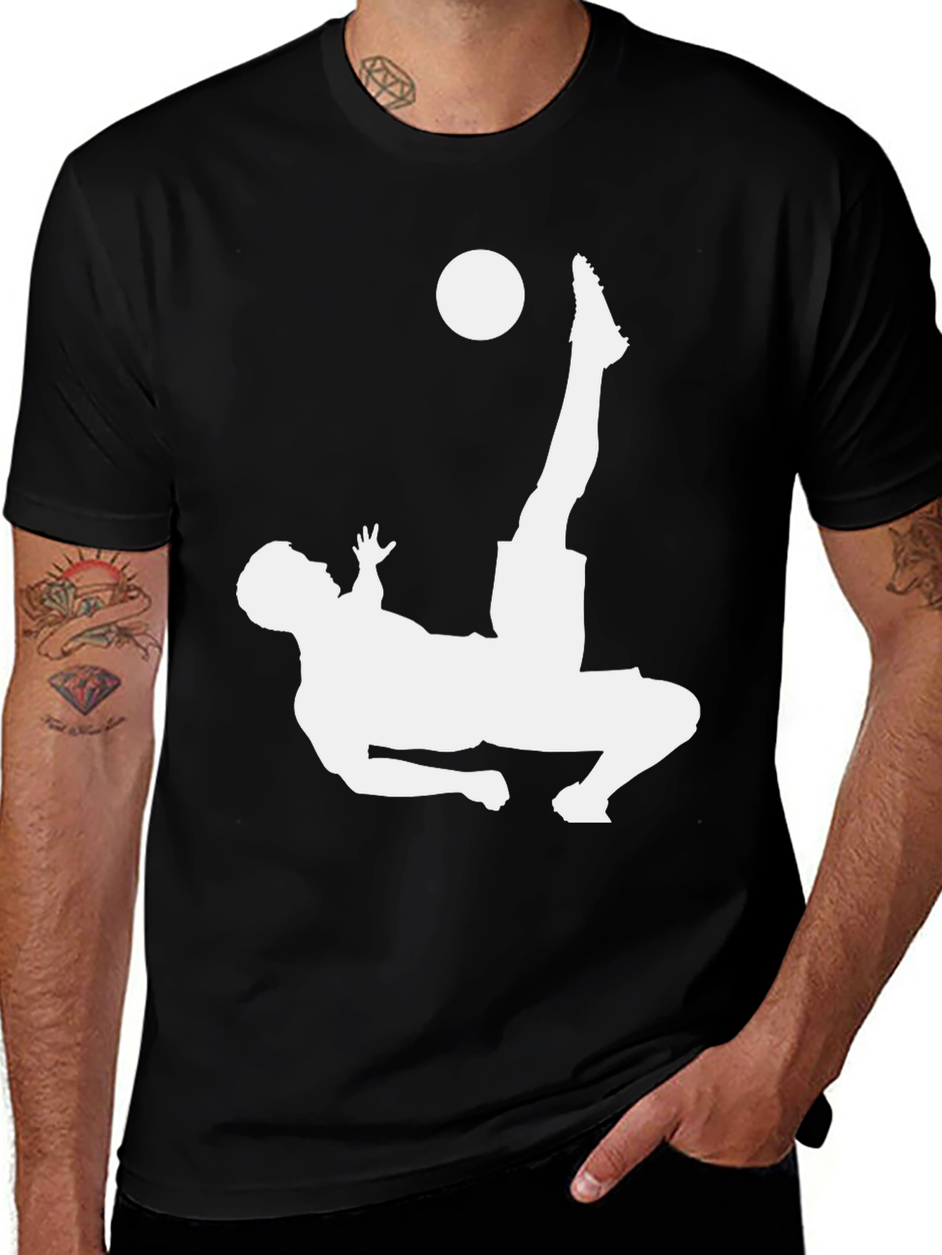 Soccer Bicycle Kick Graphic Tee - Black Cotton T-Shirt
