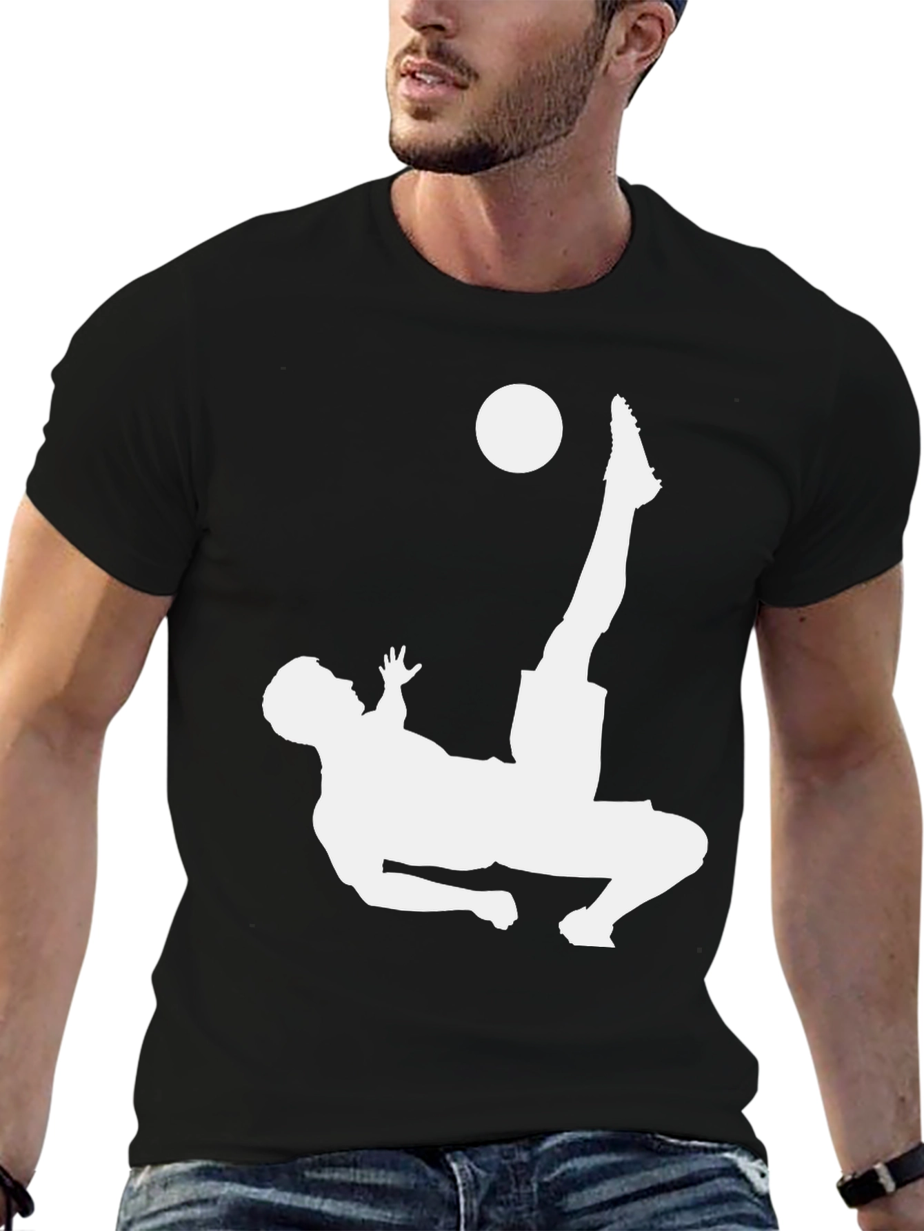 Soccer Bicycle Kick Graphic Tee - Black Cotton T-Shirt