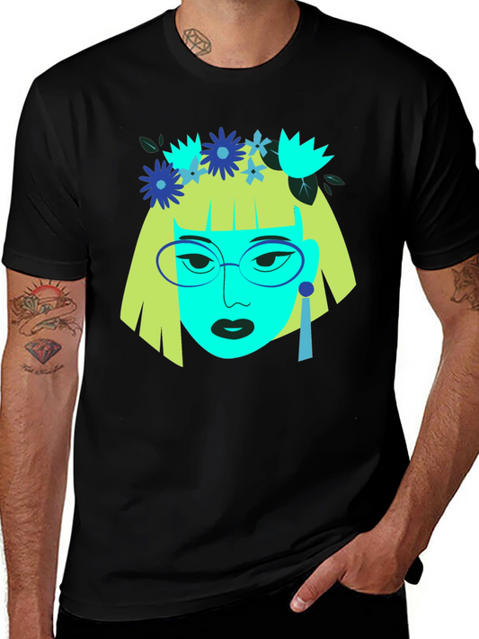 Abstract Floral Face Graphic Tee - Modern Art T-Shirt