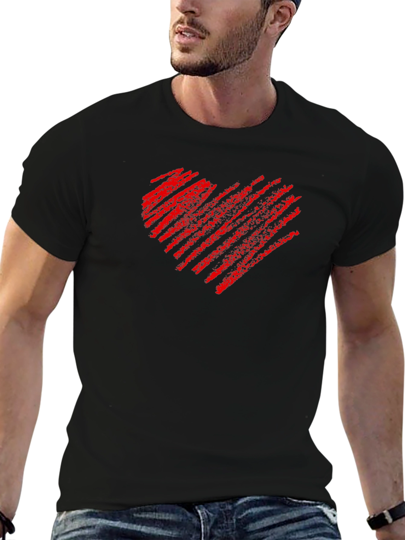 Heart Scribble Mens Black T-Shirt