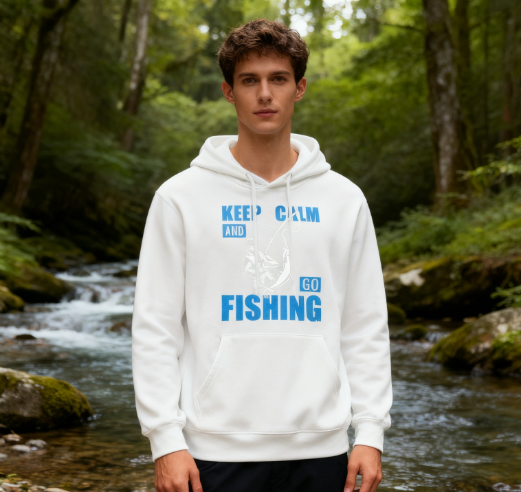 a'Keep Calm and Go Fishing' Graphic Hoodie for Outdoor Enthusiasts