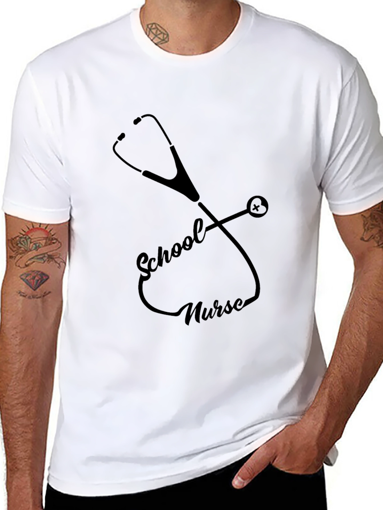 School Nurse Stethoscope Graphic Tee - Black