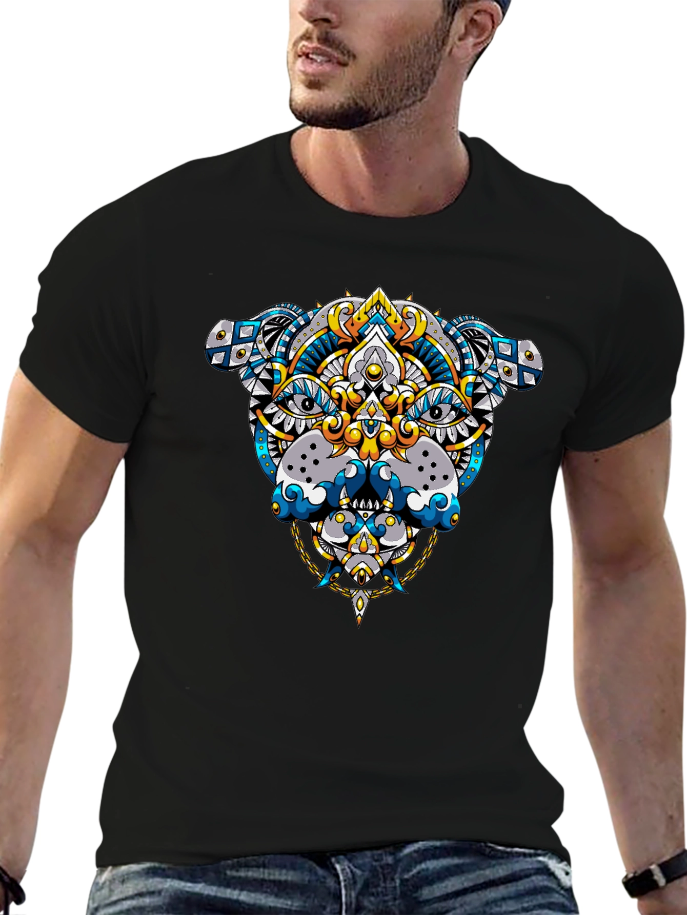 Geometric Dog Graphic Tee - Black