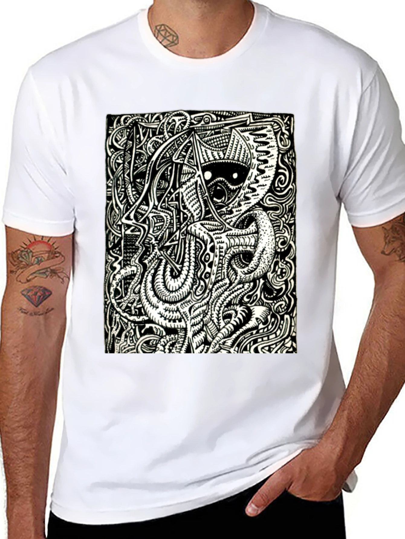 Abstract Graphic Print T-Shirt - Black