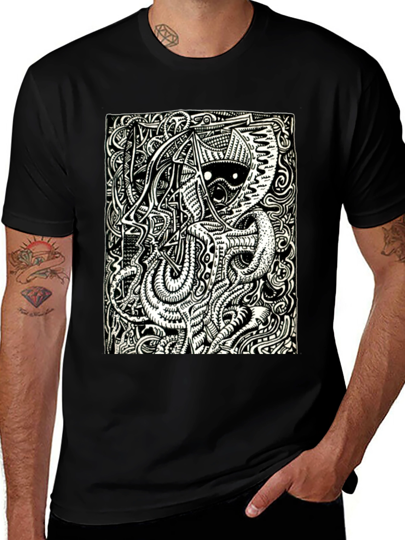 Abstract Graphic Print T-Shirt - Black