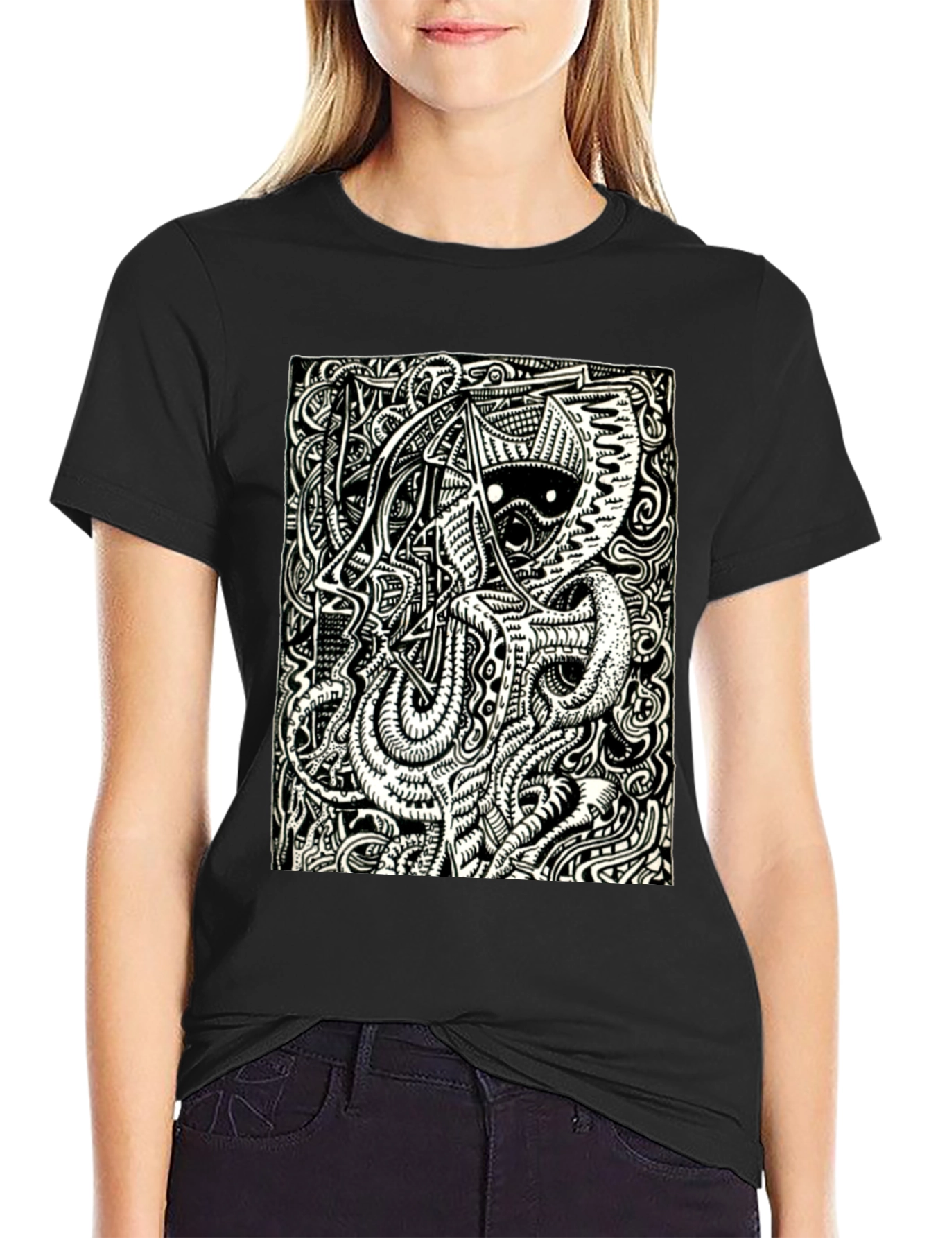 Abstract Graphic Print T-Shirt - Black