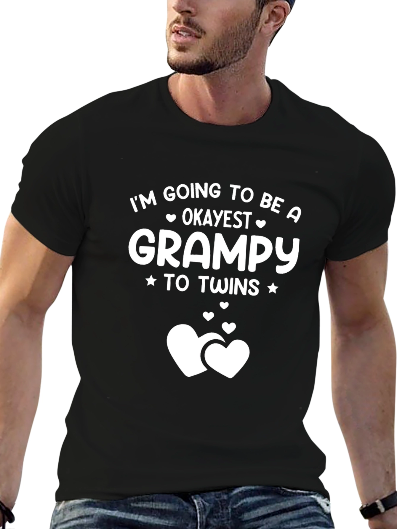 Okayest Grampy to Twins T-Shirt - Black Cotton Tee