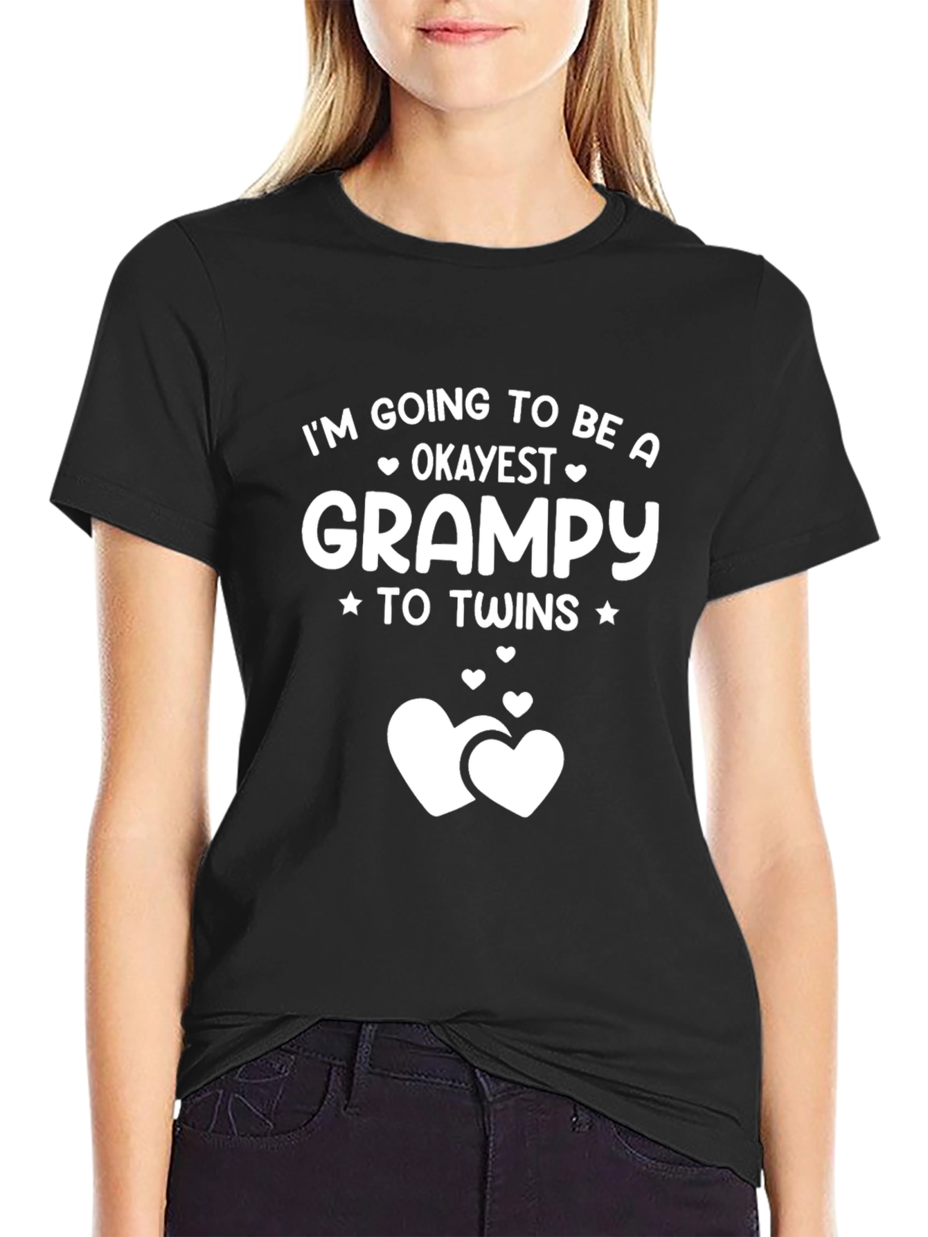 Okayest Grampy to Twins T-Shirt - Black Cotton Tee