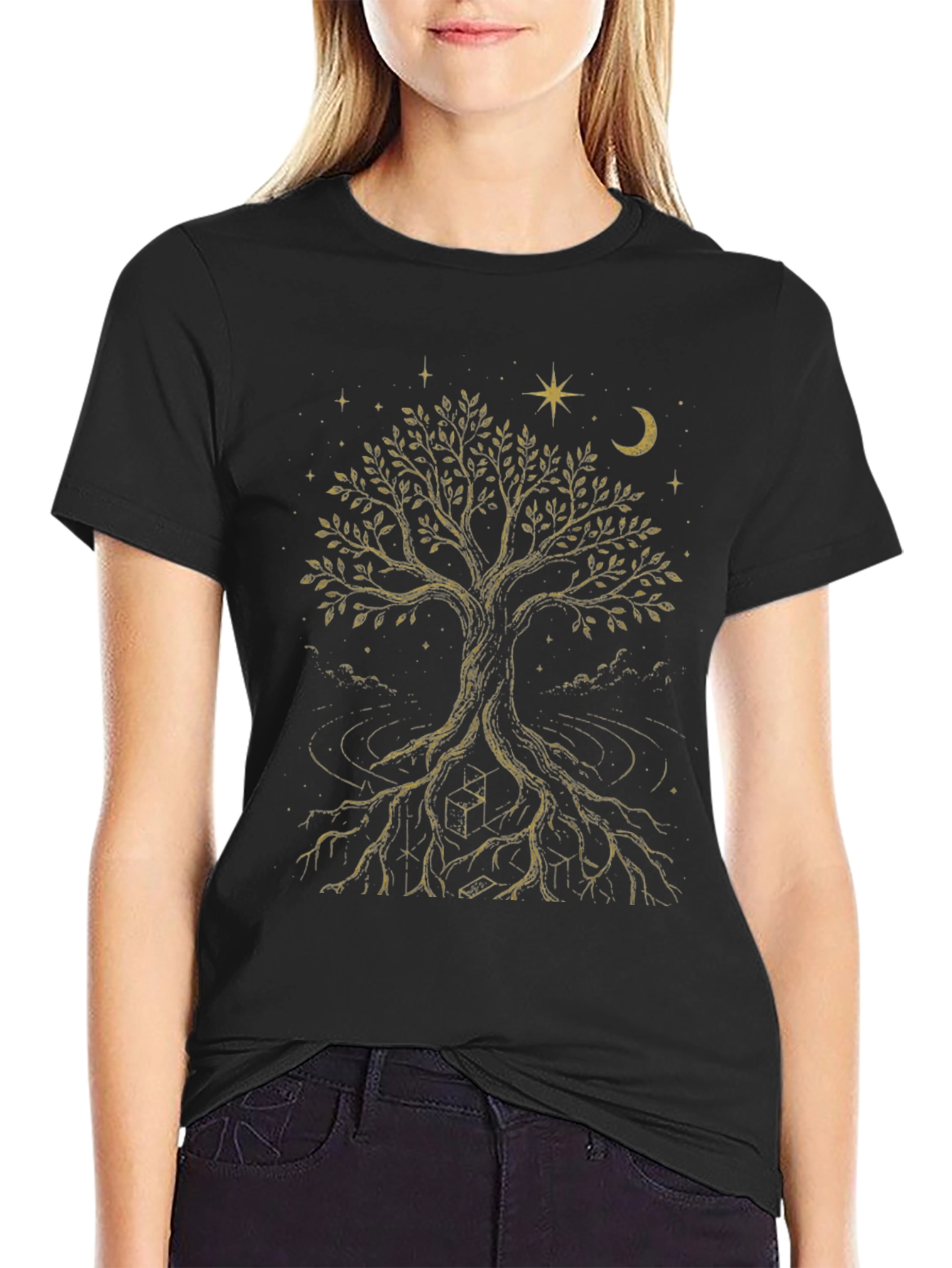Celestial Tree of Life Graphic Tee - Black