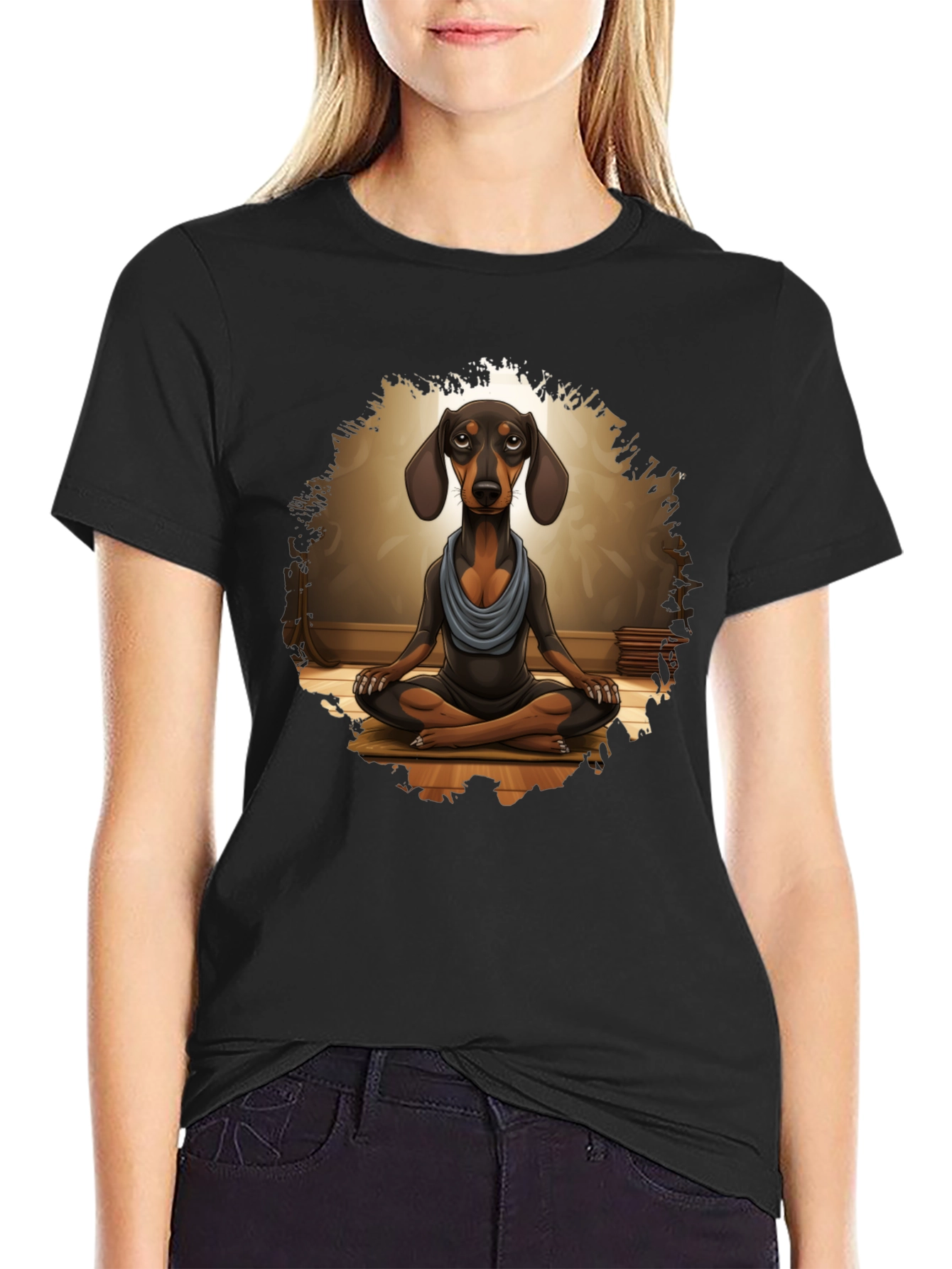 Zen Dachshund T-Shirt - Meditating Dog Tee