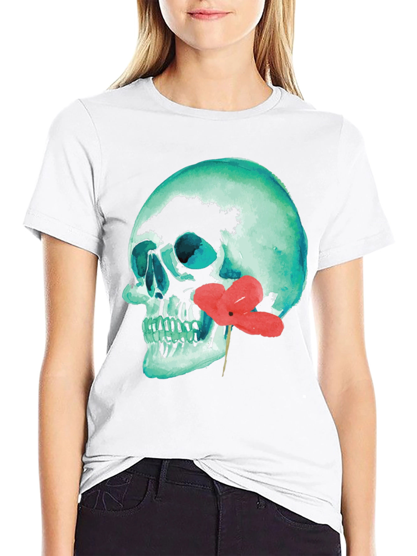 Skull & Flower Graphic Tee - Unique Design