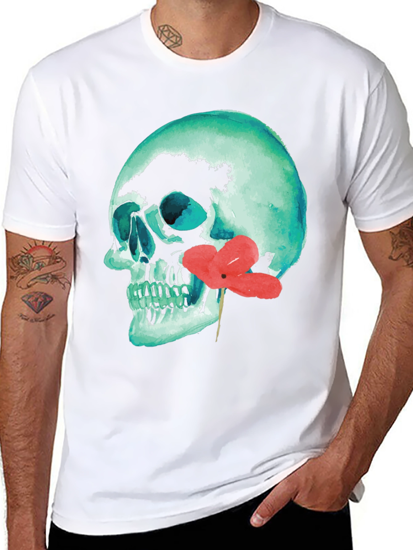 Skull & Flower Graphic Tee - Unique Design