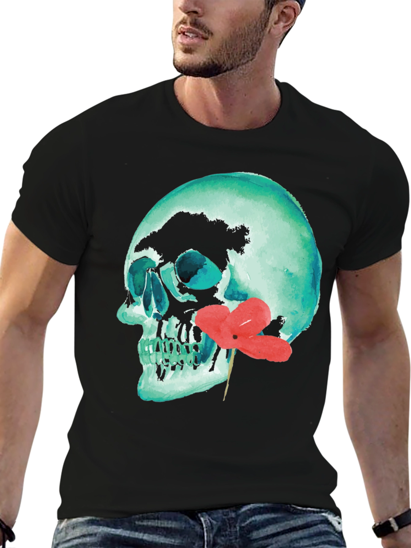 Skull & Flower Graphic Tee - Unique Design