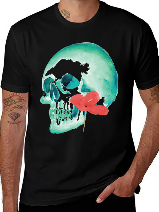 Skull & Flower Graphic Tee - Unique Design