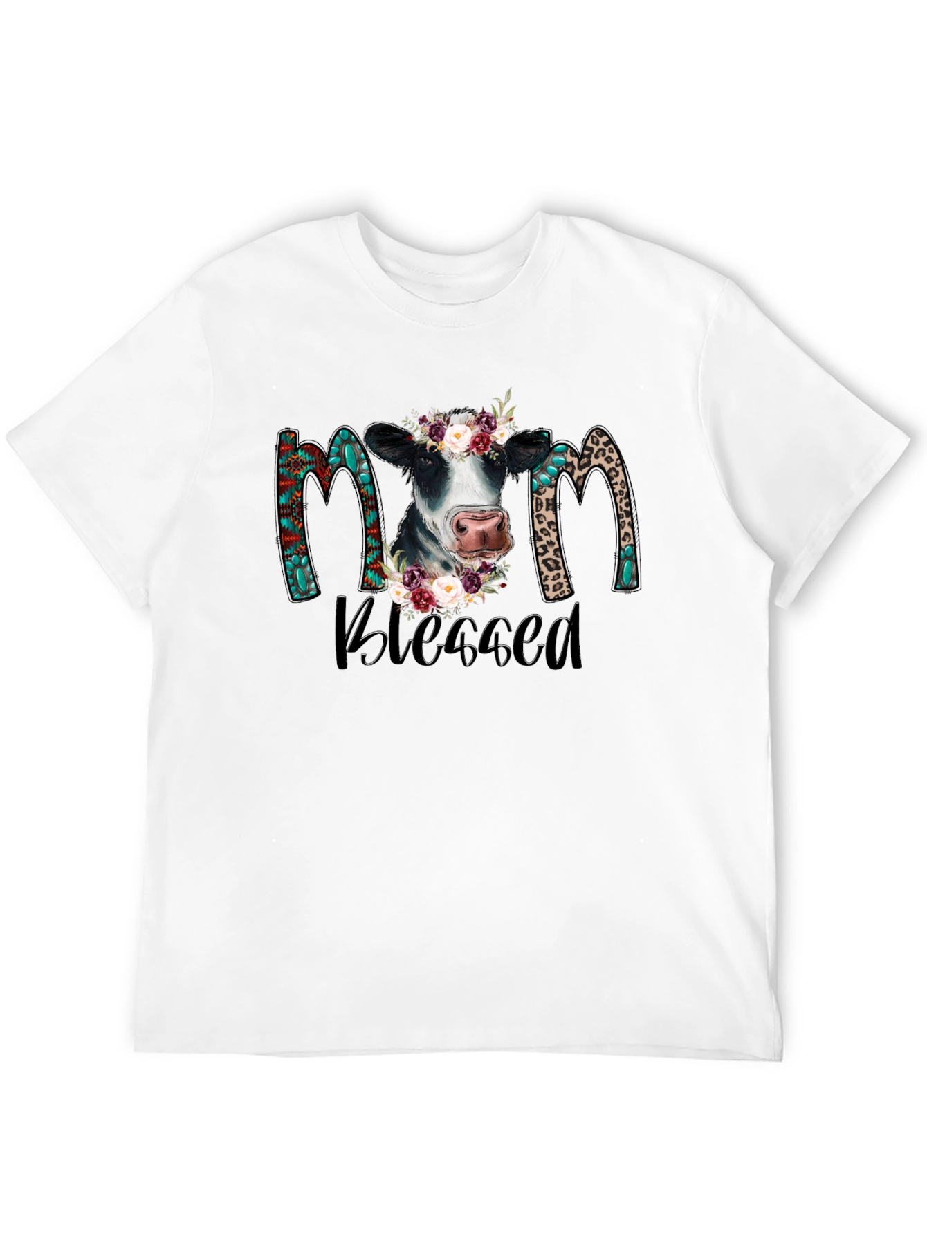 Blessed Mom Cow Graphic Tee - Black