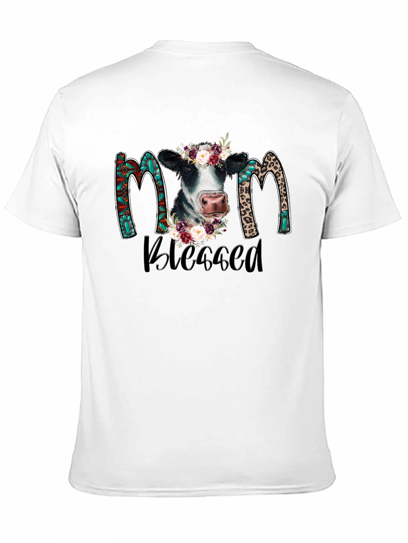 Blessed Mom Cow Graphic Tee - Black