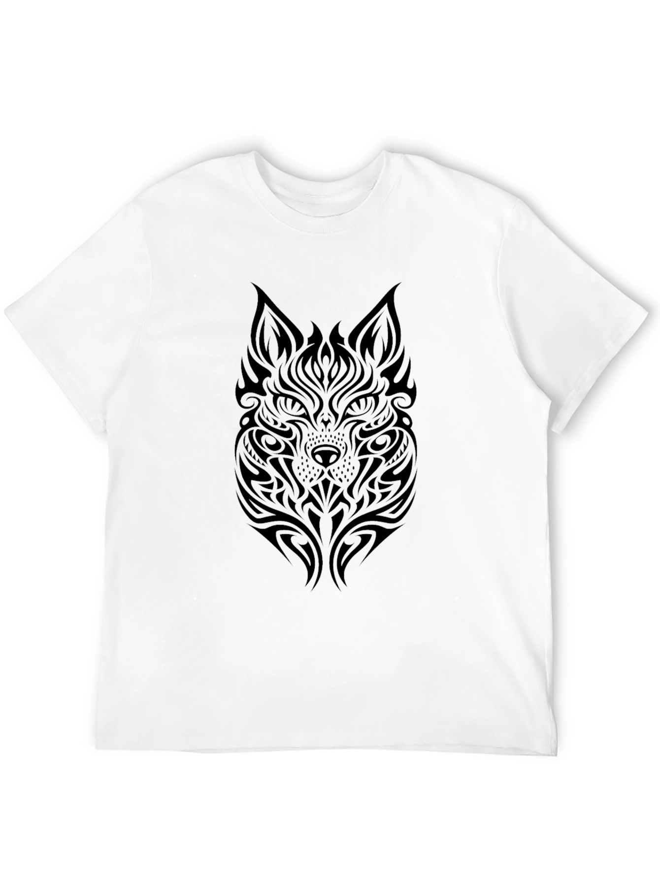 Tribal Wolf Graphic Tee - Soft Black Cotton T-Shirt