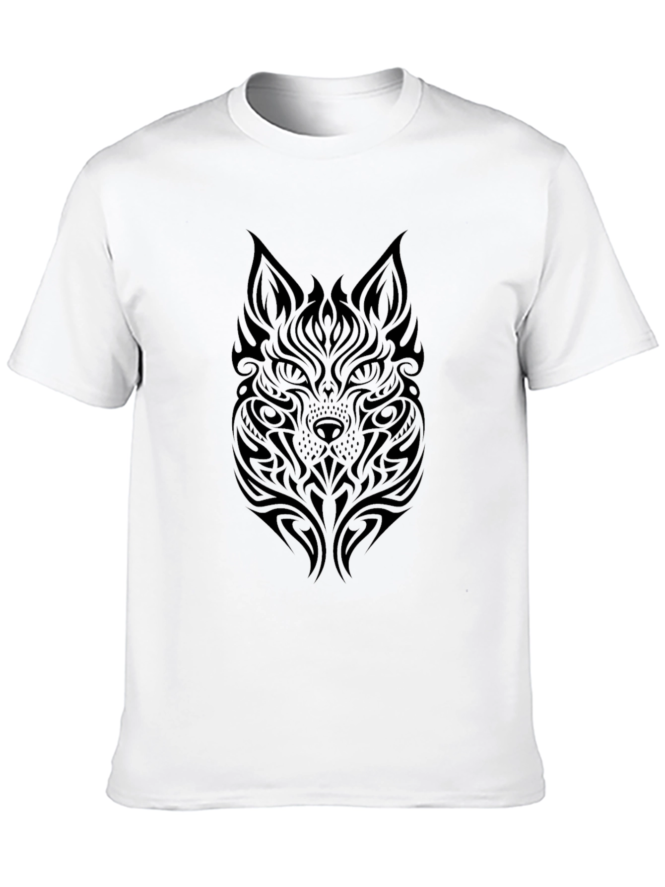 Tribal Wolf Graphic Tee - Soft Black Cotton T-Shirt