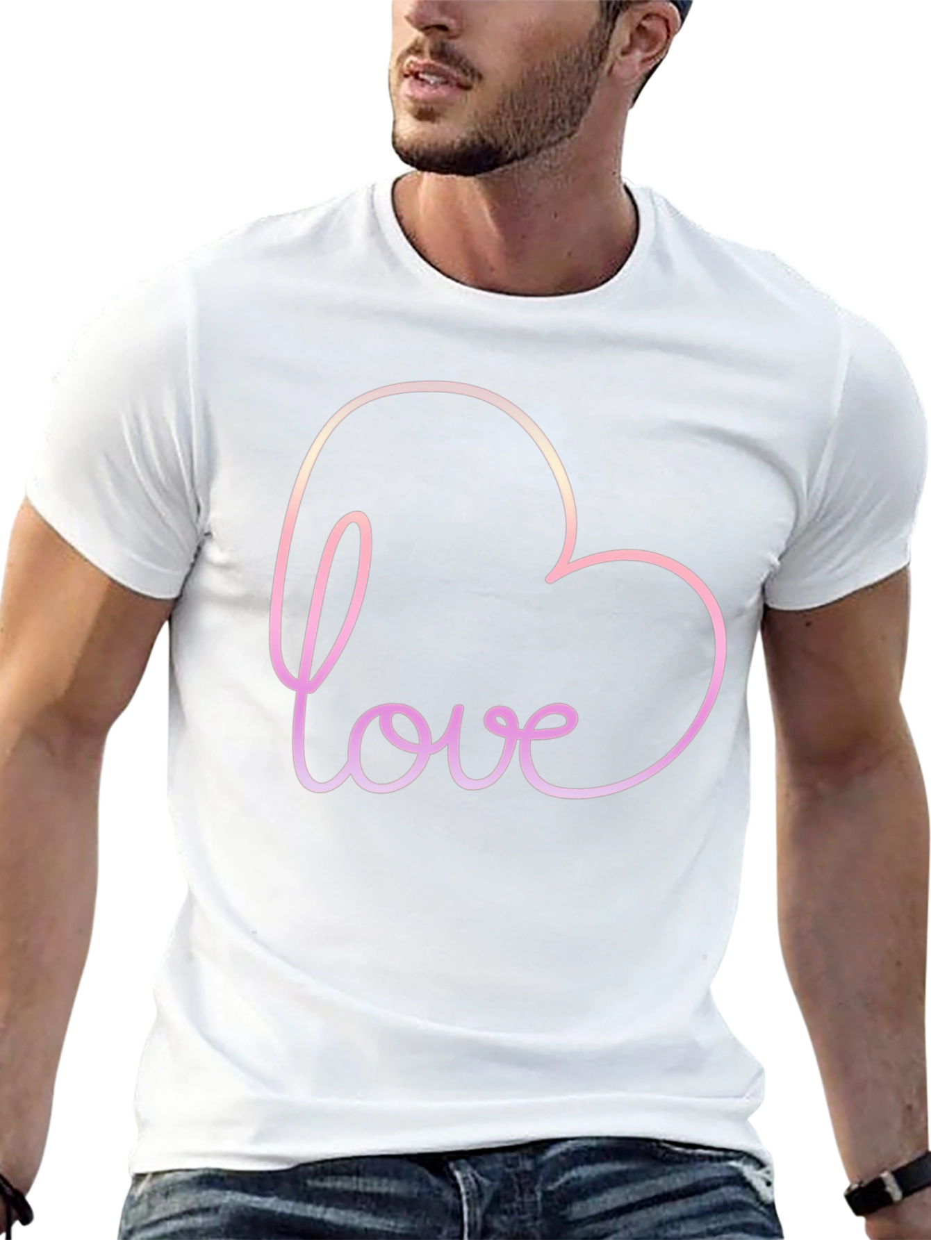 Love Heart Outline Black T-Shirt