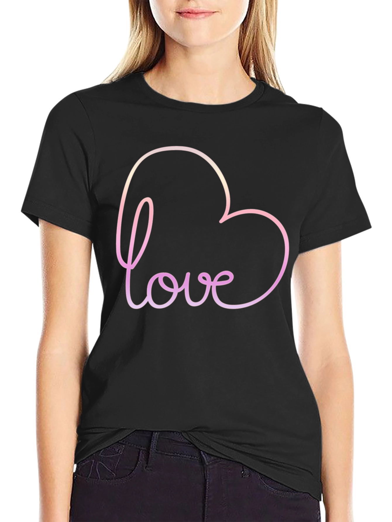 Love Heart Outline Black T-Shirt