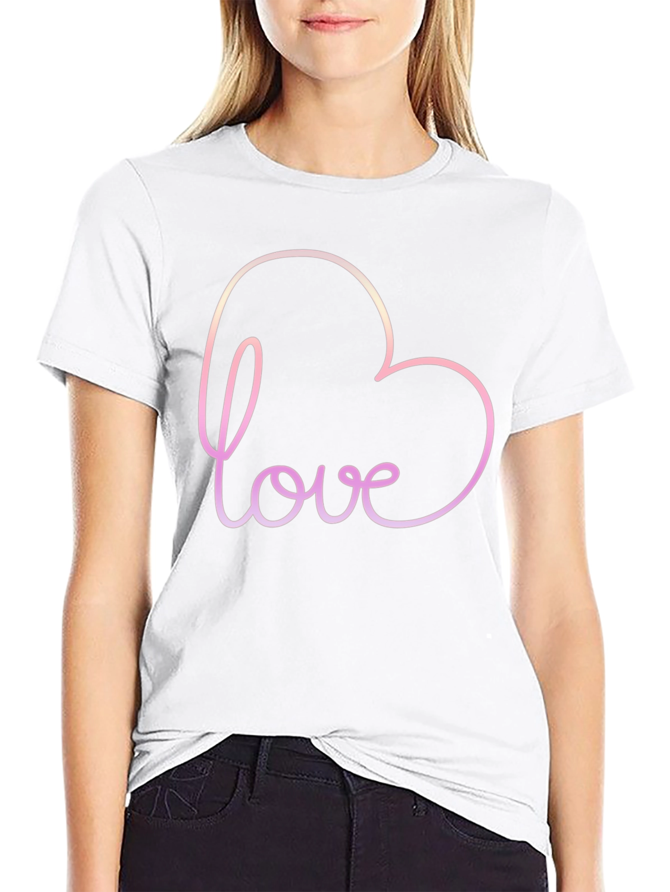 Love Heart Outline Black T-Shirt