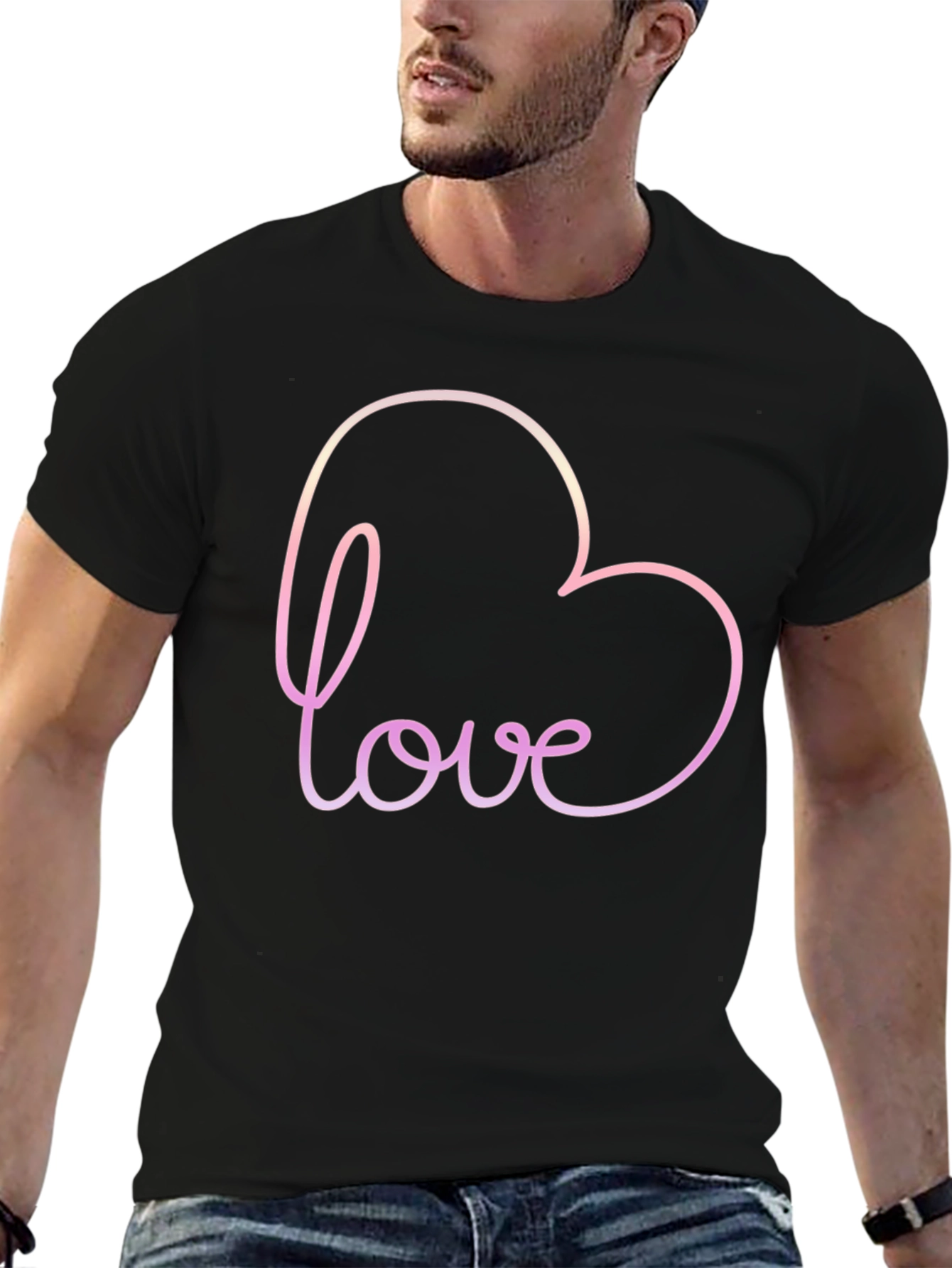 Love Heart Outline Black T-Shirt