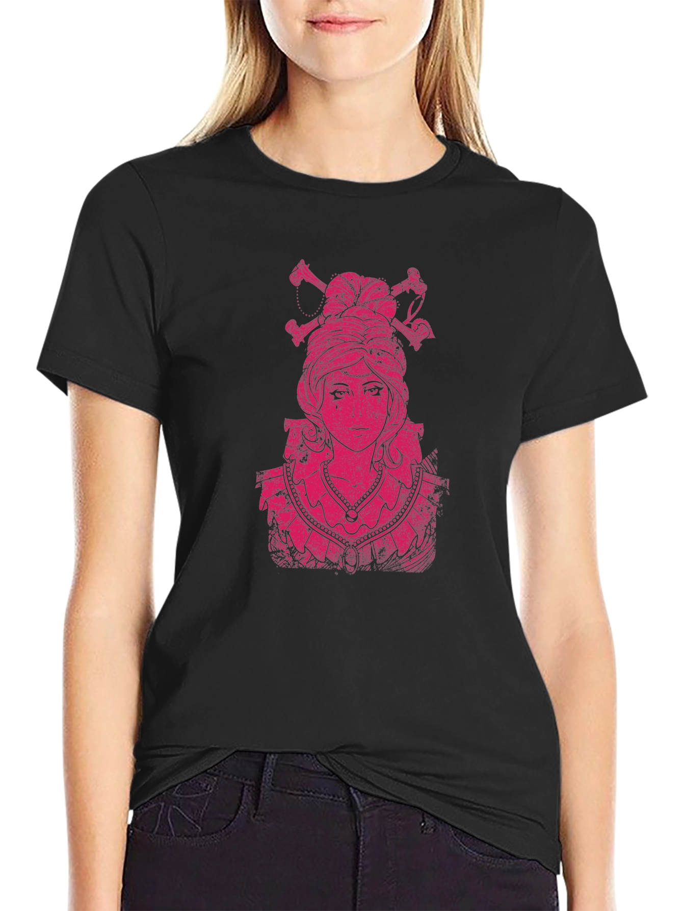 Skull Queen Graphic Print Black T-Shirt