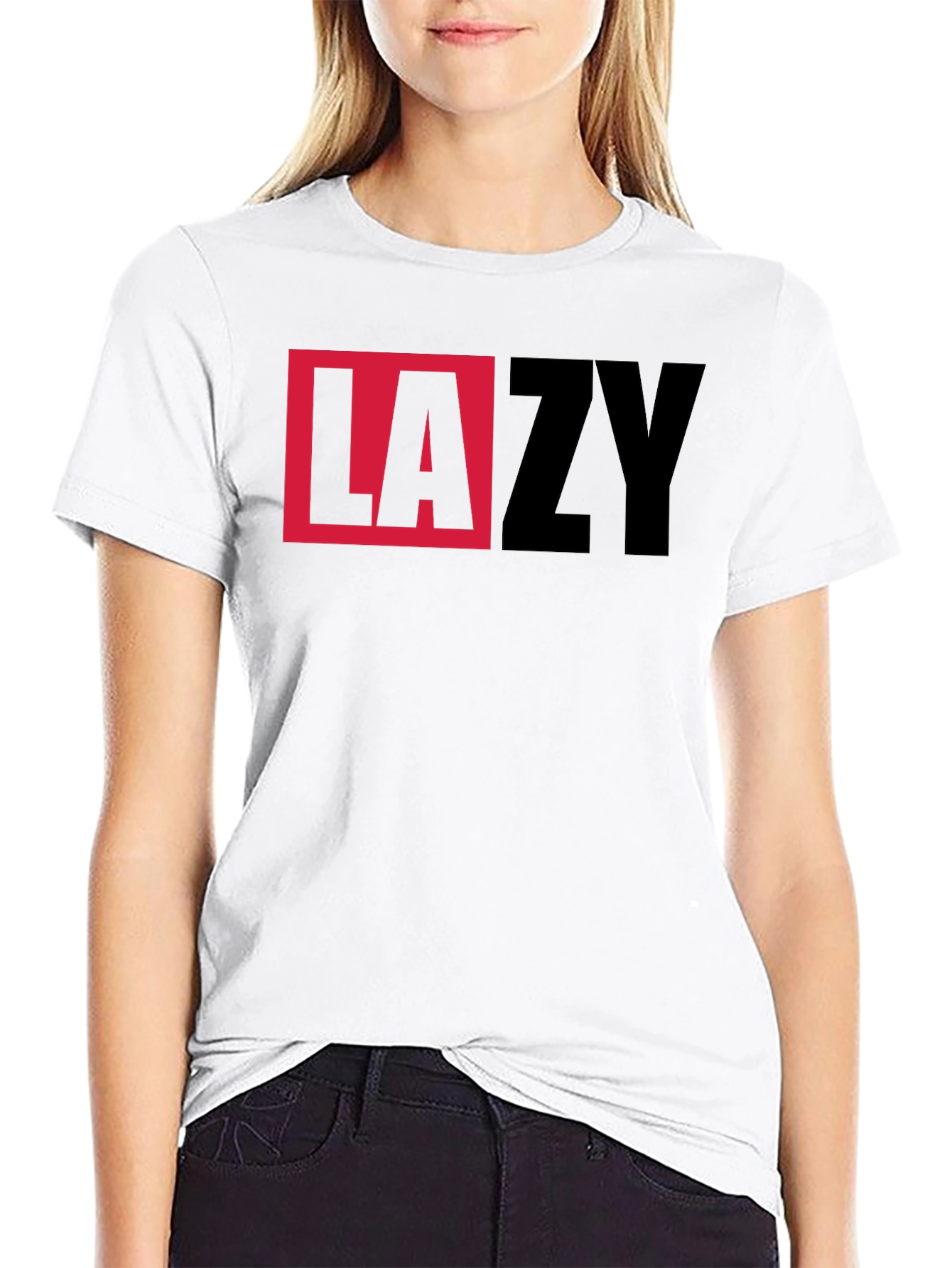 LAZY Graphic Print Crewneck T-Shirt